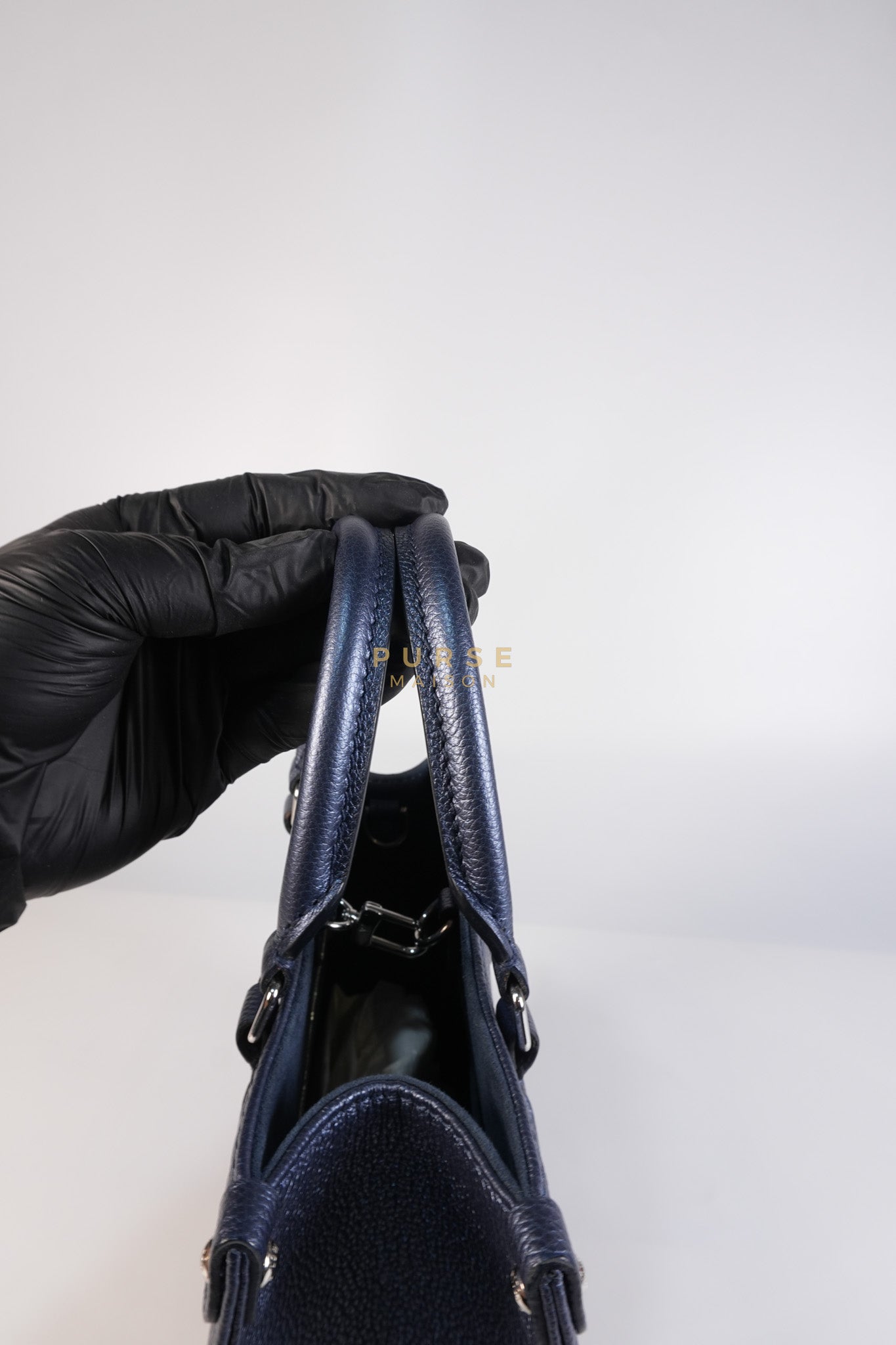 OnTheGo (OTG) PM Navy Nacre Metallic Empreinte Giant Monogram (Microchip) | Purse Maison Luxury Bags Shop