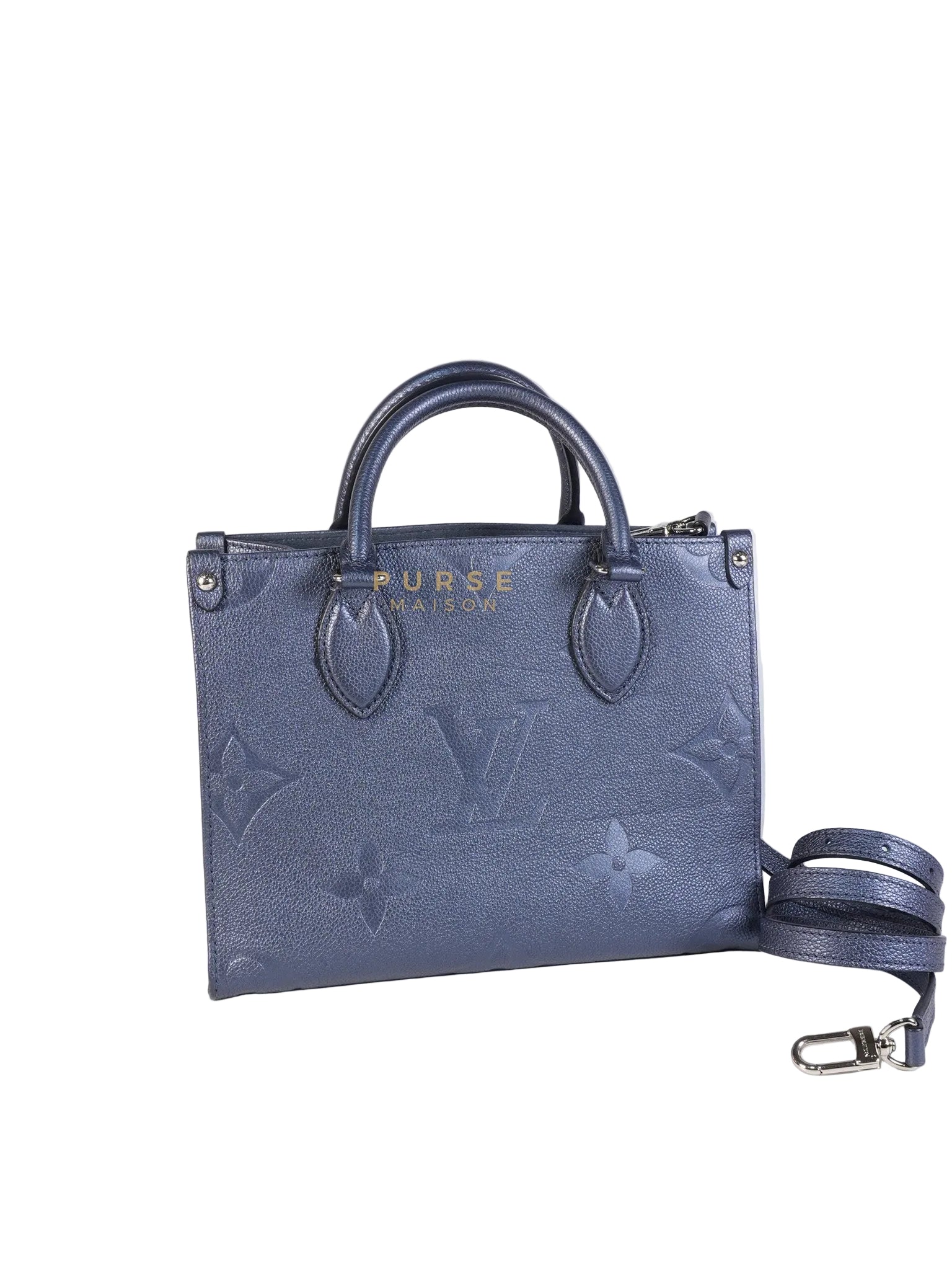 OnTheGo (OTG) PM Navy Nacre Metallic Empreinte Giant Monogram (Microchip) | Purse Maison Luxury Bags Shop