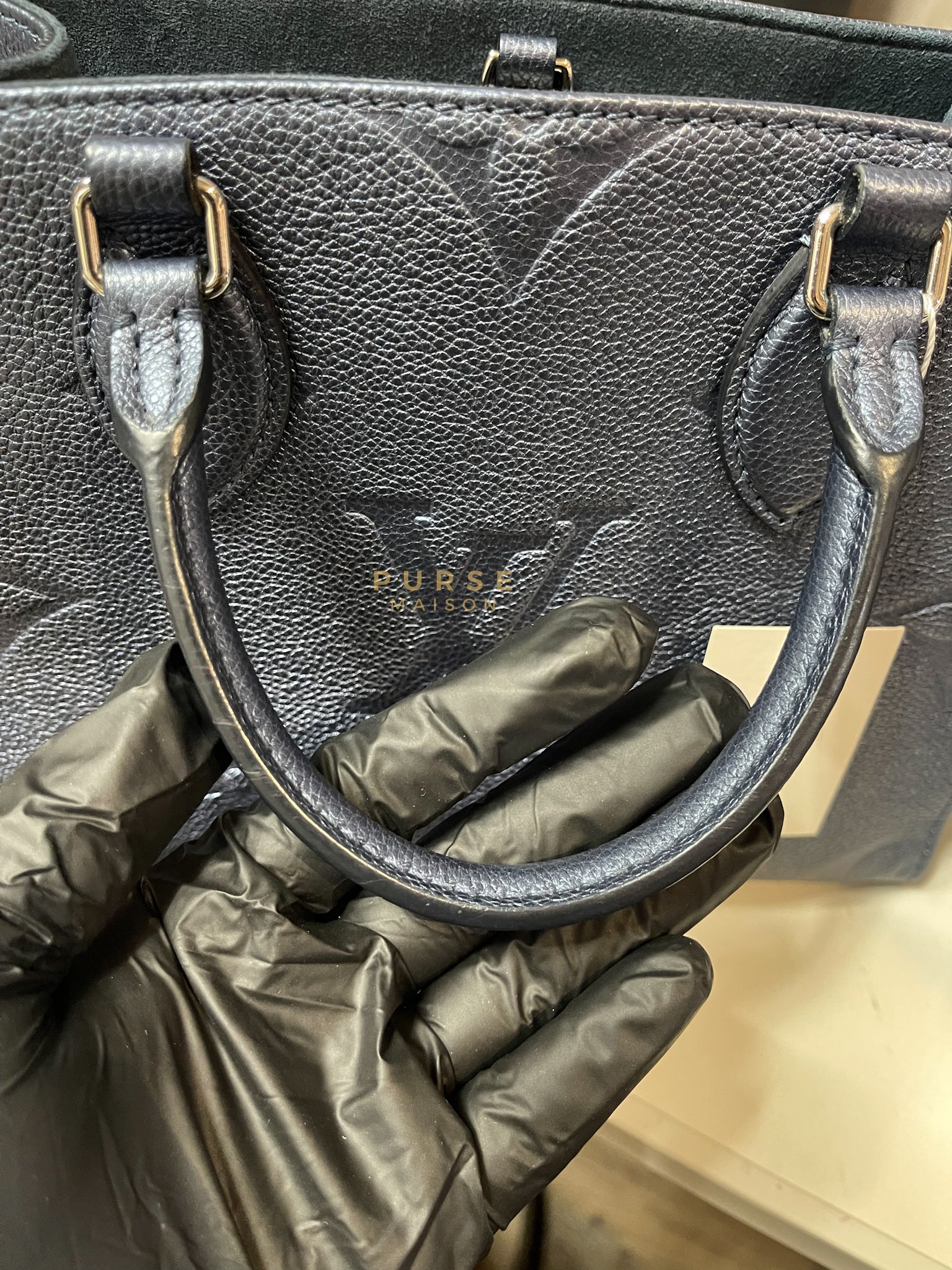 OnTheGo (OTG) PM Navy Nacre Metallic Empreinte Giant Monogram (Microchip) | Purse Maison Luxury Bags Shop