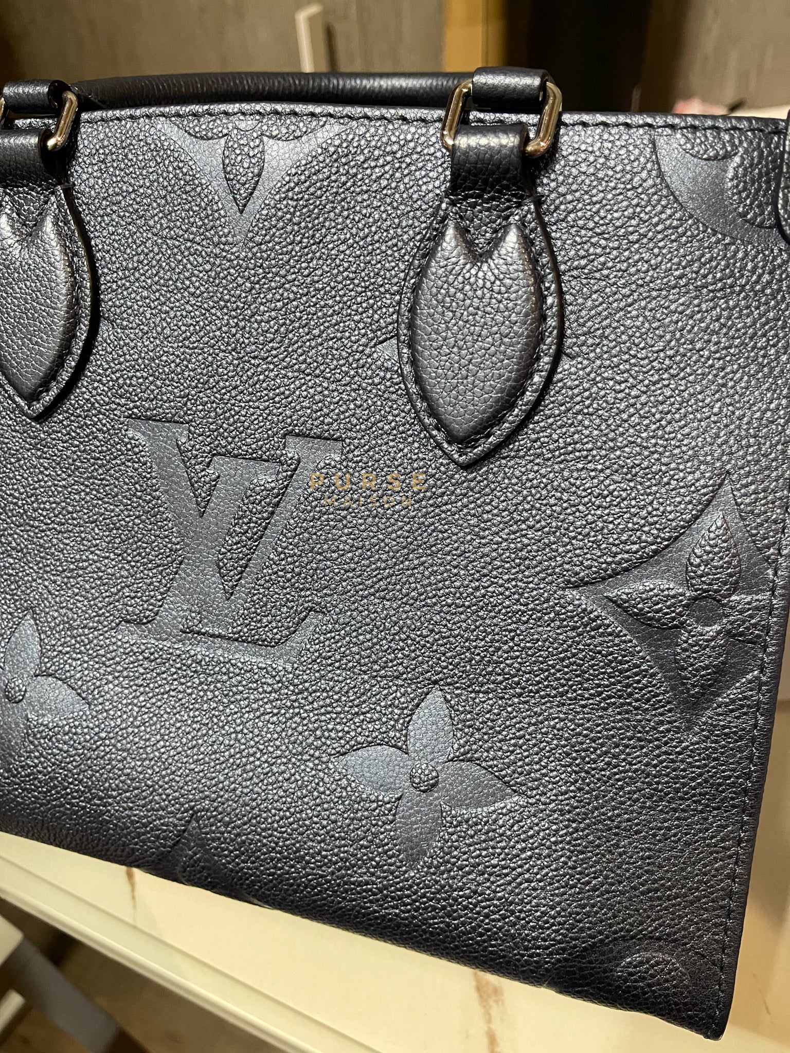 OnTheGo (OTG) PM Navy Nacre Metallic Empreinte Giant Monogram (Microchip) | Purse Maison Luxury Bags Shop