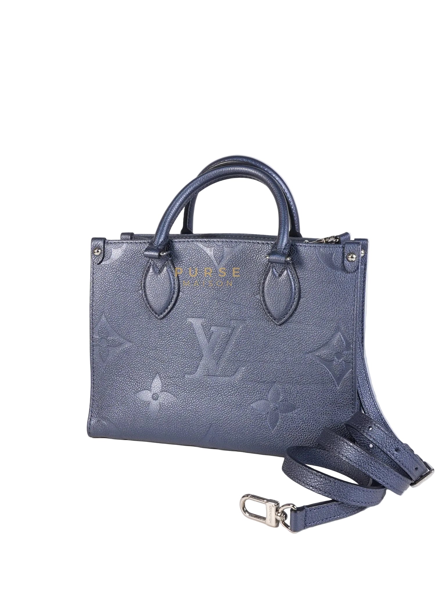 OnTheGo (OTG) PM Navy Nacre Metallic Empreinte Giant Monogram (Microchip) | Purse Maison Luxury Bags Shop