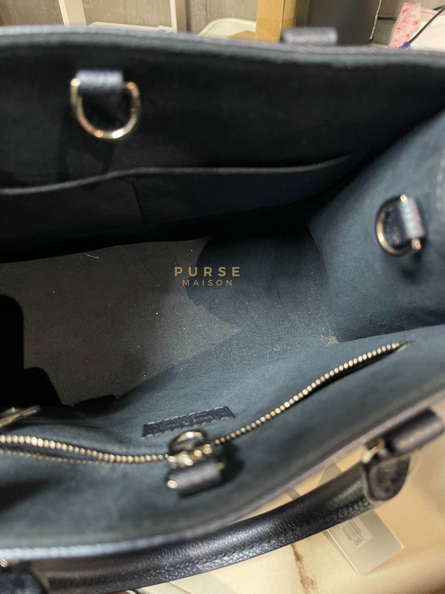 OnTheGo (OTG) PM Navy Nacre Metallic Empreinte Giant Monogram (Microchip) | Purse Maison Luxury Bags Shop