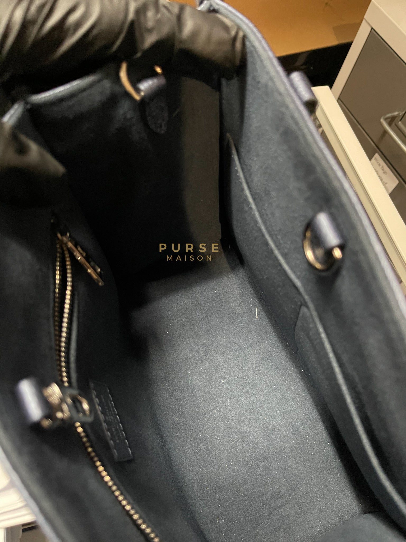 OnTheGo (OTG) PM Navy Nacre Metallic Empreinte Giant Monogram (Microchip) | Purse Maison Luxury Bags Shop