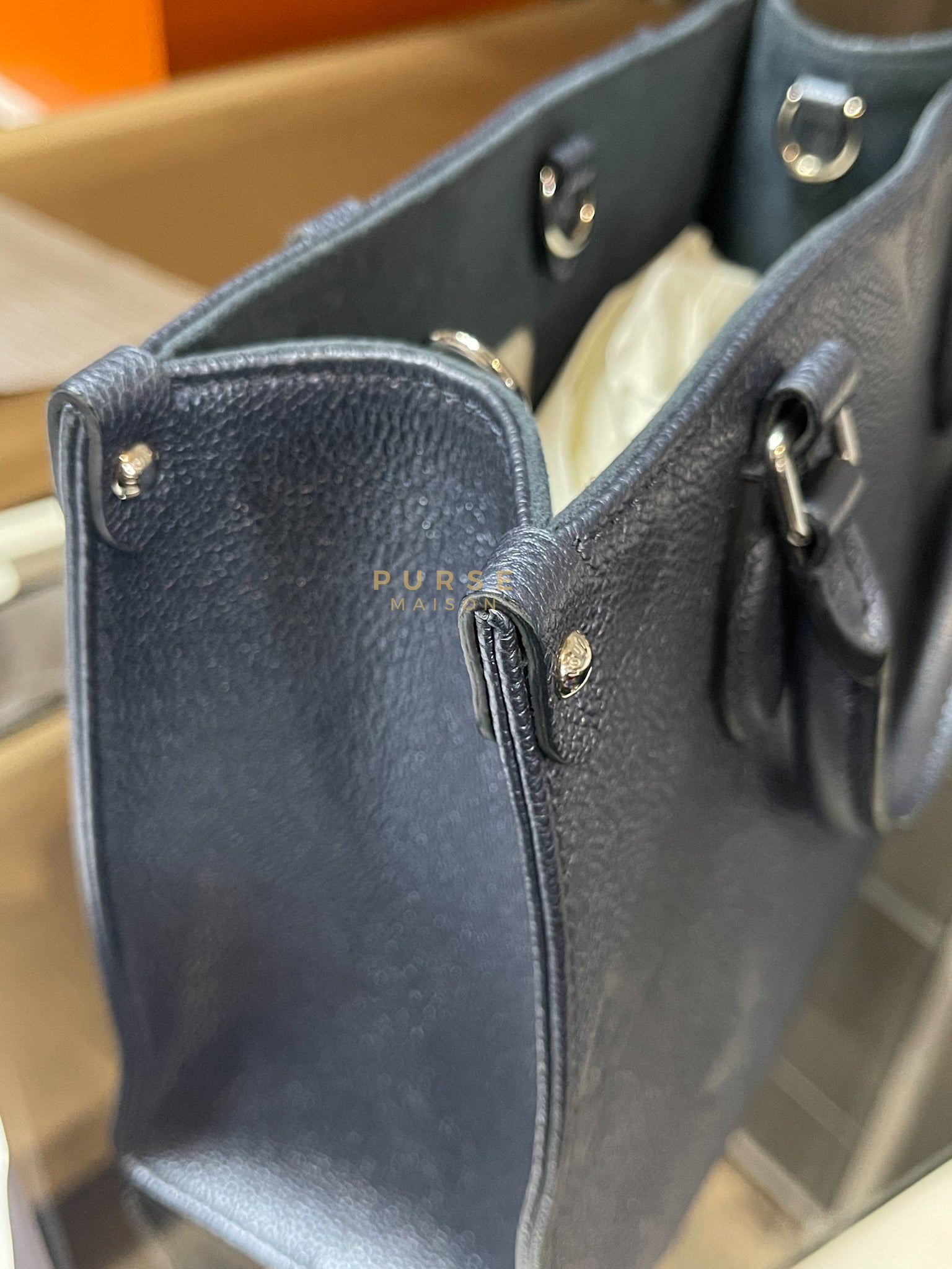 OnTheGo (OTG) PM Navy Nacre Metallic Empreinte Giant Monogram (Microchip) | Purse Maison Luxury Bags Shop