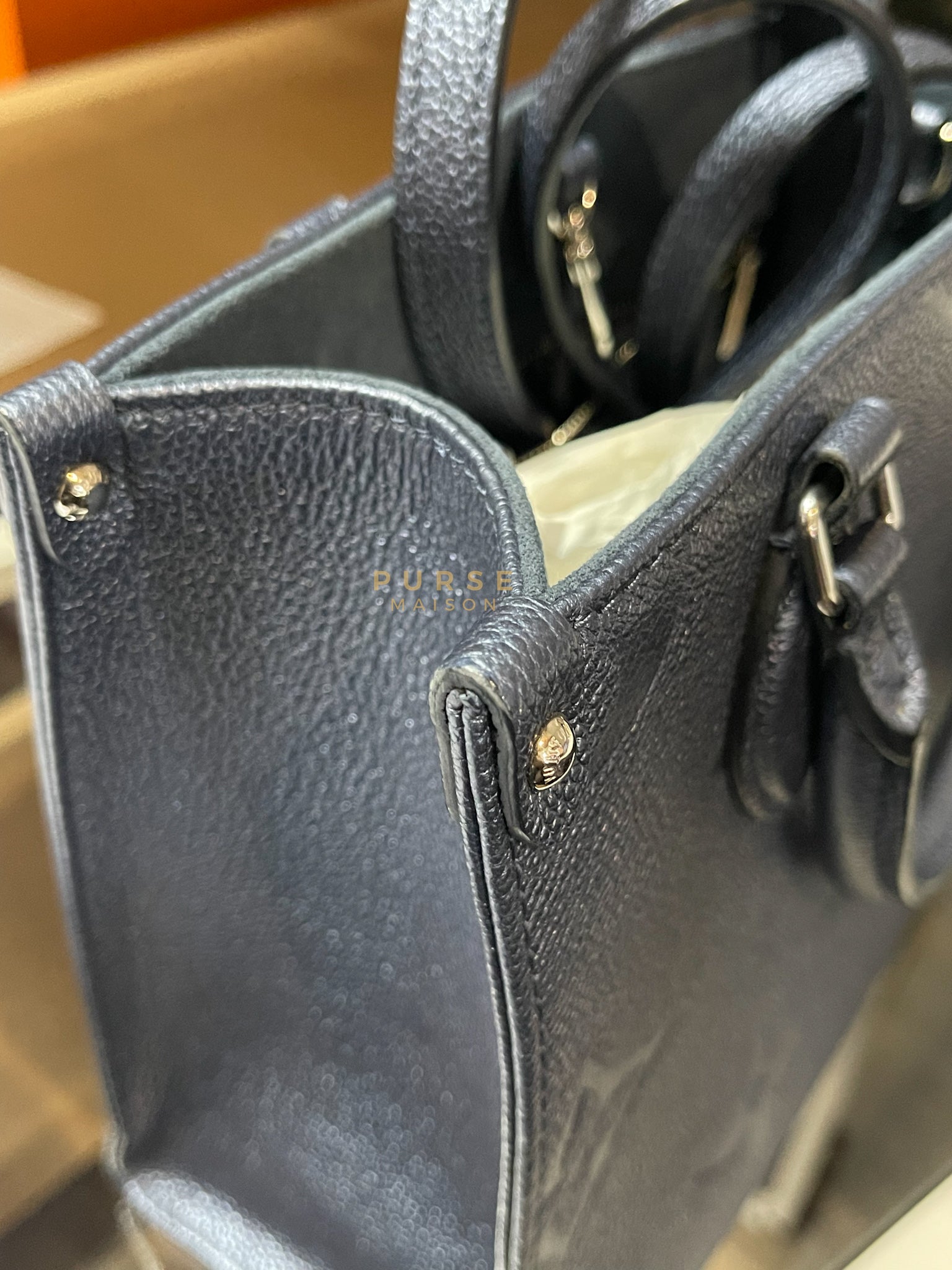 OnTheGo (OTG) PM Navy Nacre Metallic Empreinte Giant Monogram (Microchip) | Purse Maison Luxury Bags Shop