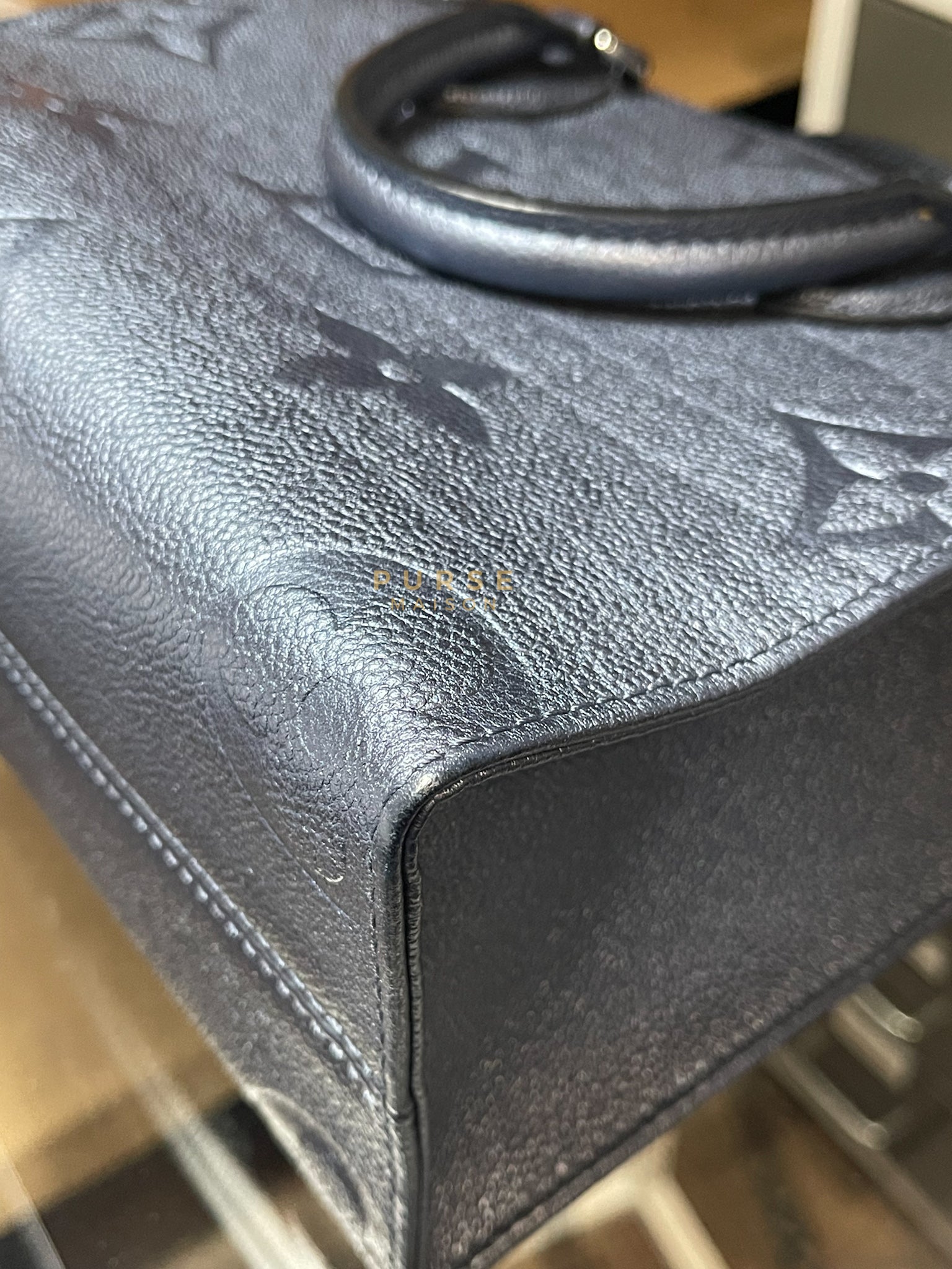 OnTheGo (OTG) PM Navy Nacre Metallic Empreinte Giant Monogram (Microchip) | Purse Maison Luxury Bags Shop