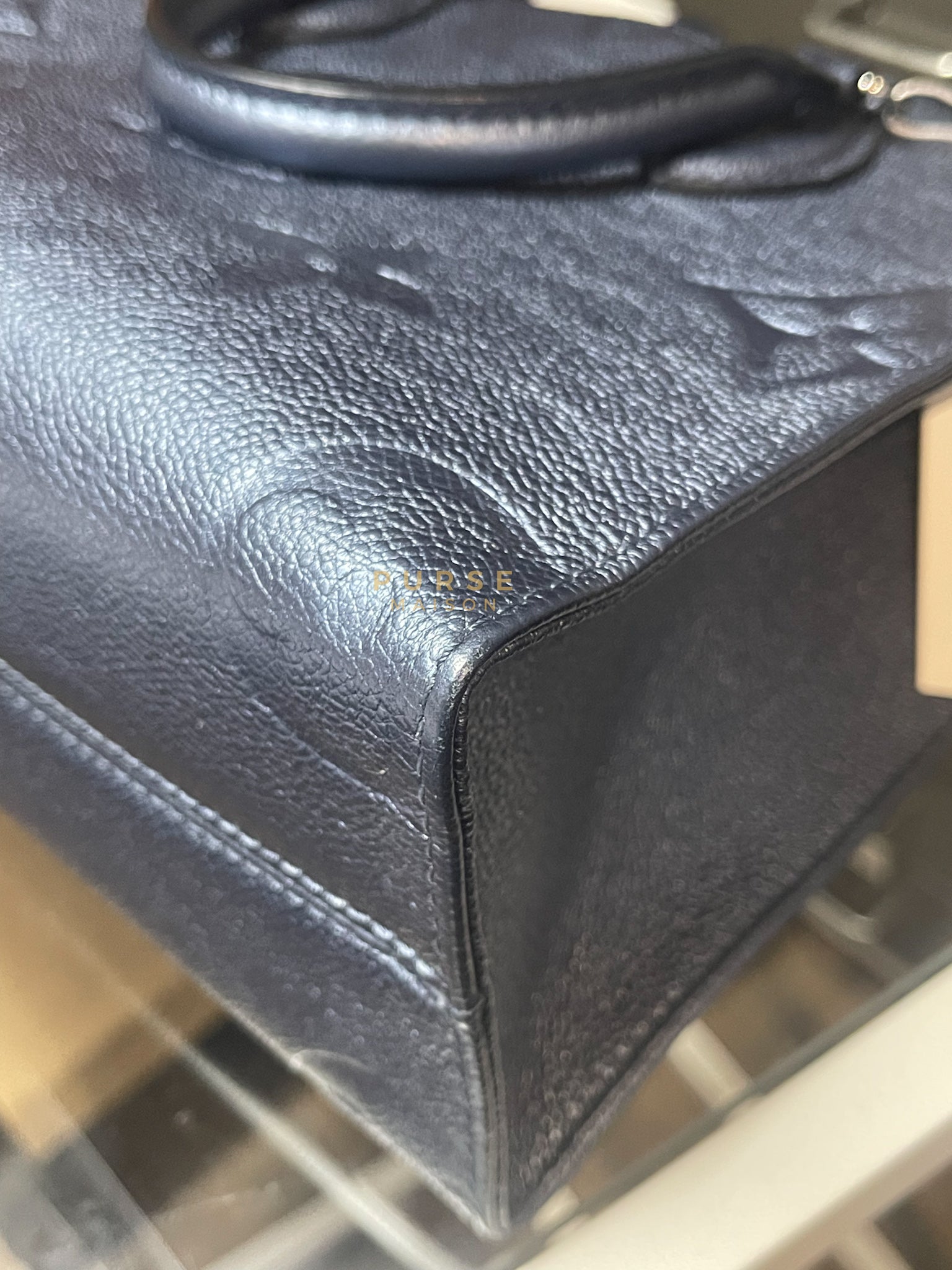 OnTheGo (OTG) PM Navy Nacre Metallic Empreinte Giant Monogram (Microchip) | Purse Maison Luxury Bags Shop