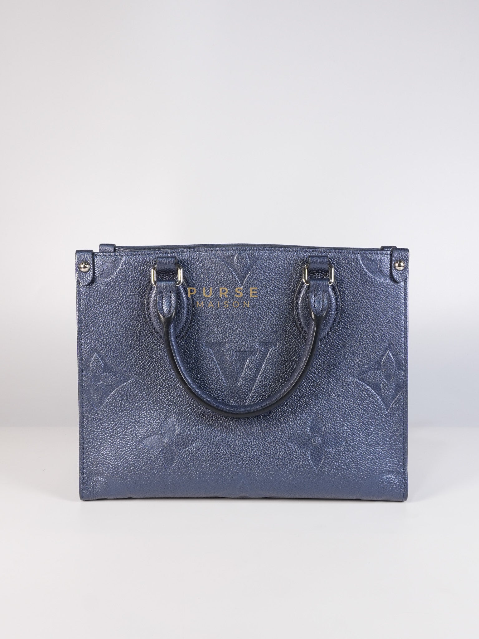 OnTheGo (OTG) PM Navy Nacre Metallic Empreinte Giant Monogram (Microchip) | Purse Maison Luxury Bags Shop