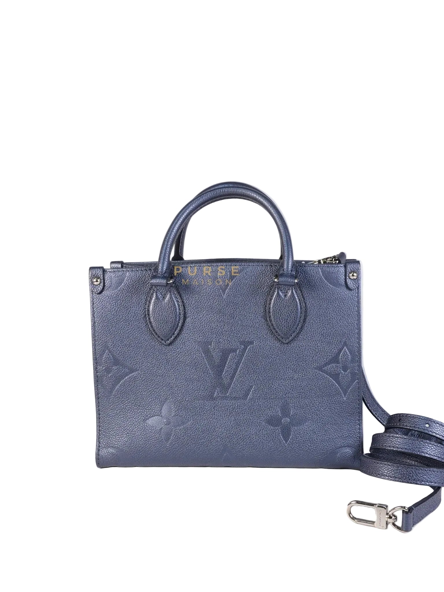 OnTheGo (OTG) PM Navy Nacre Metallic Empreinte Giant Monogram (Microchip) | Purse Maison Luxury Bags Shop