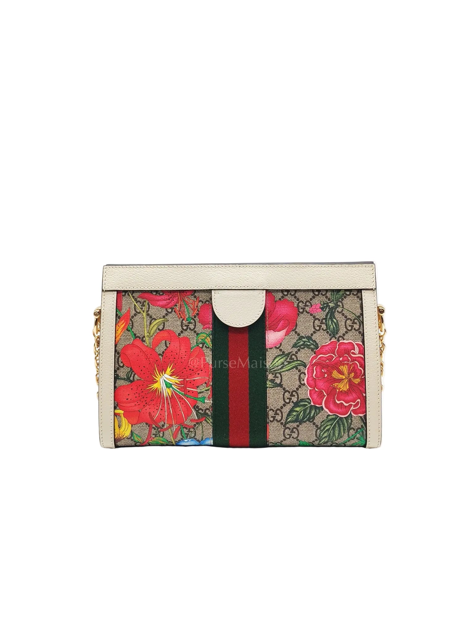 Ophidia Chain Shoulder Bag in GG Flora Coated Canvas & Gold Hardware | Purse Maison Luxury Bags Shop
