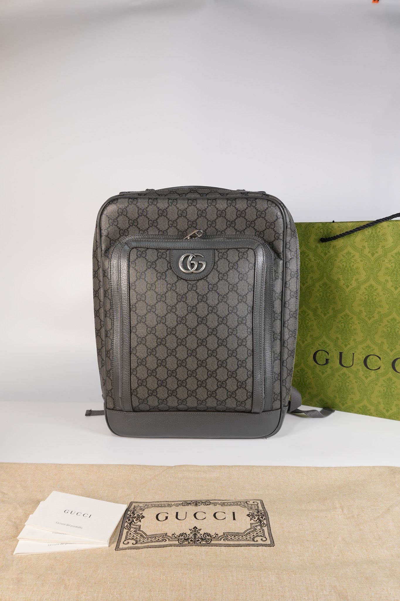 Ophidia GG Backpack Medium in Grey GG Supreme Coated Canvas | Purse Maison Luxury Bags Shop