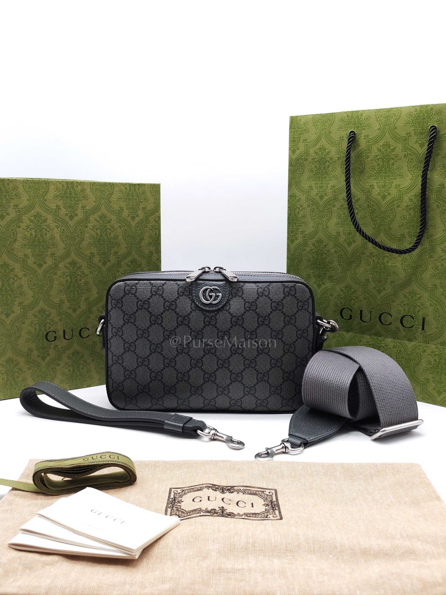 Ophidia Gray Supreme Canvas Clutch Bag | Purse Maison Luxury Bags Shop
