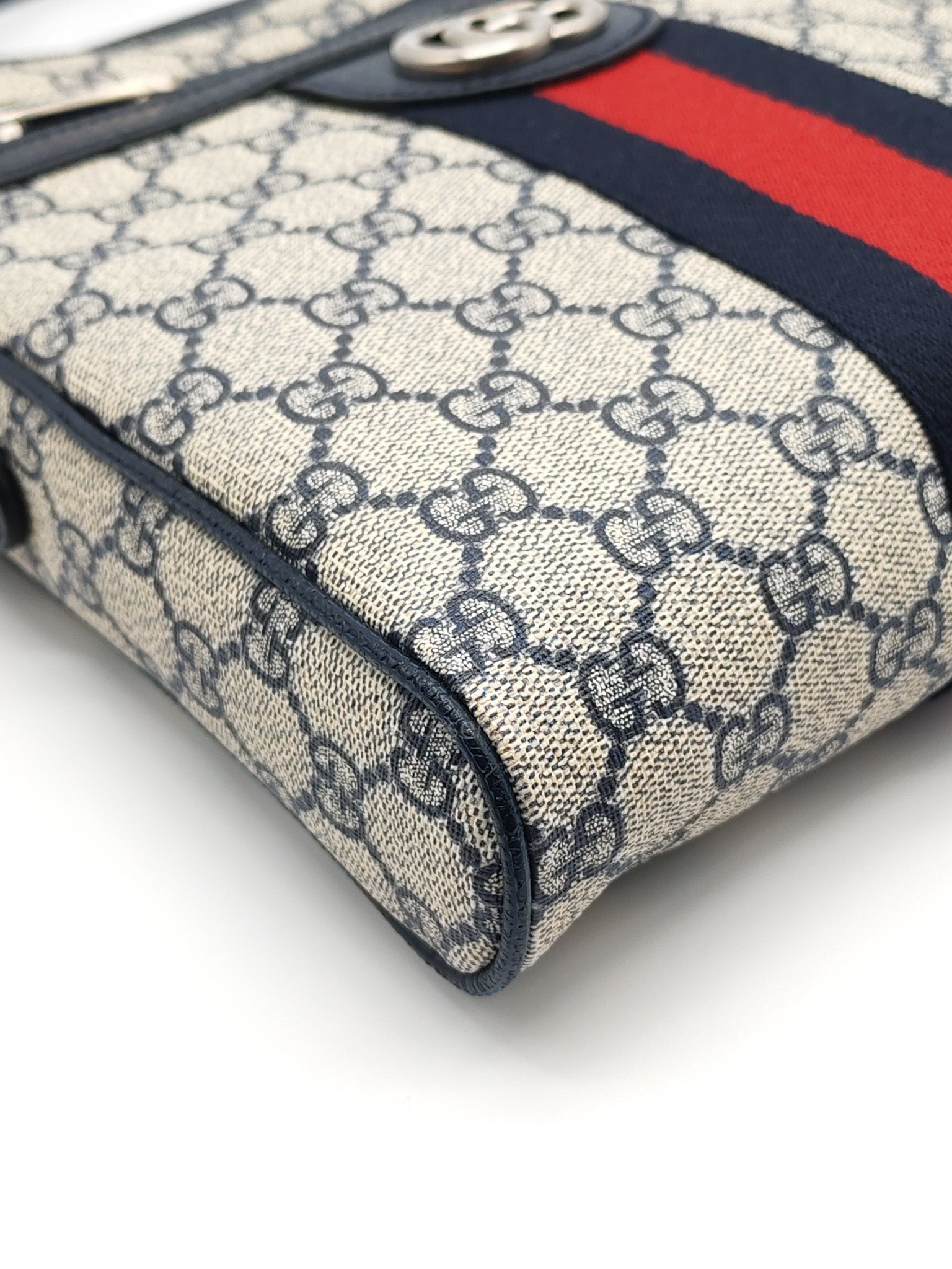 Ophidia Messenger Bag Small in Navy Blue GG Supreme Monogram Canvas & Silver Hardware | Purse Maison Luxury Bags Shop