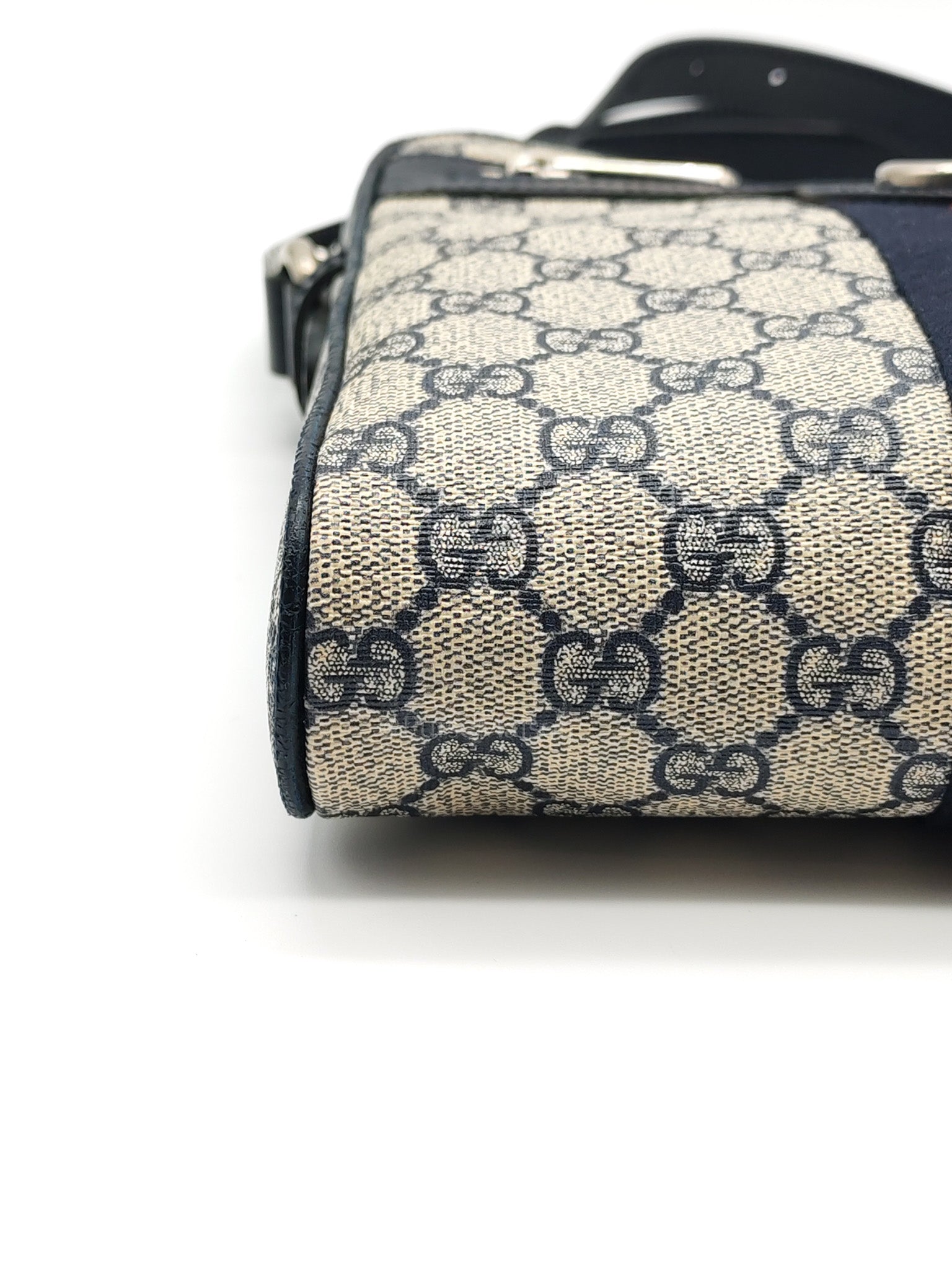 Ophidia Messenger Bag Small in Navy Blue GG Supreme Monogram Canvas & Silver Hardware | Purse Maison Luxury Bags Shop