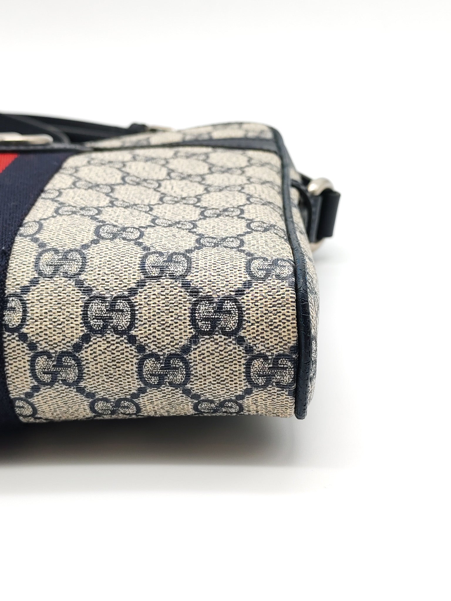 Ophidia Messenger Bag Small in Navy Blue GG Supreme Monogram Canvas & Silver Hardware | Purse Maison Luxury Bags Shop