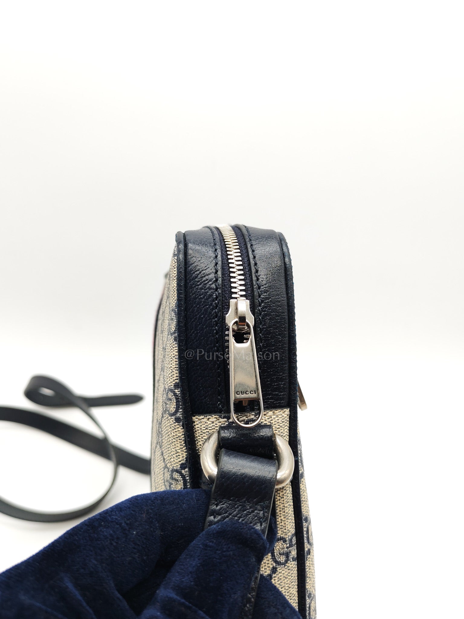 Ophidia Messenger Bag Small in Navy Blue GG Supreme Monogram Canvas & Silver Hardware | Purse Maison Luxury Bags Shop