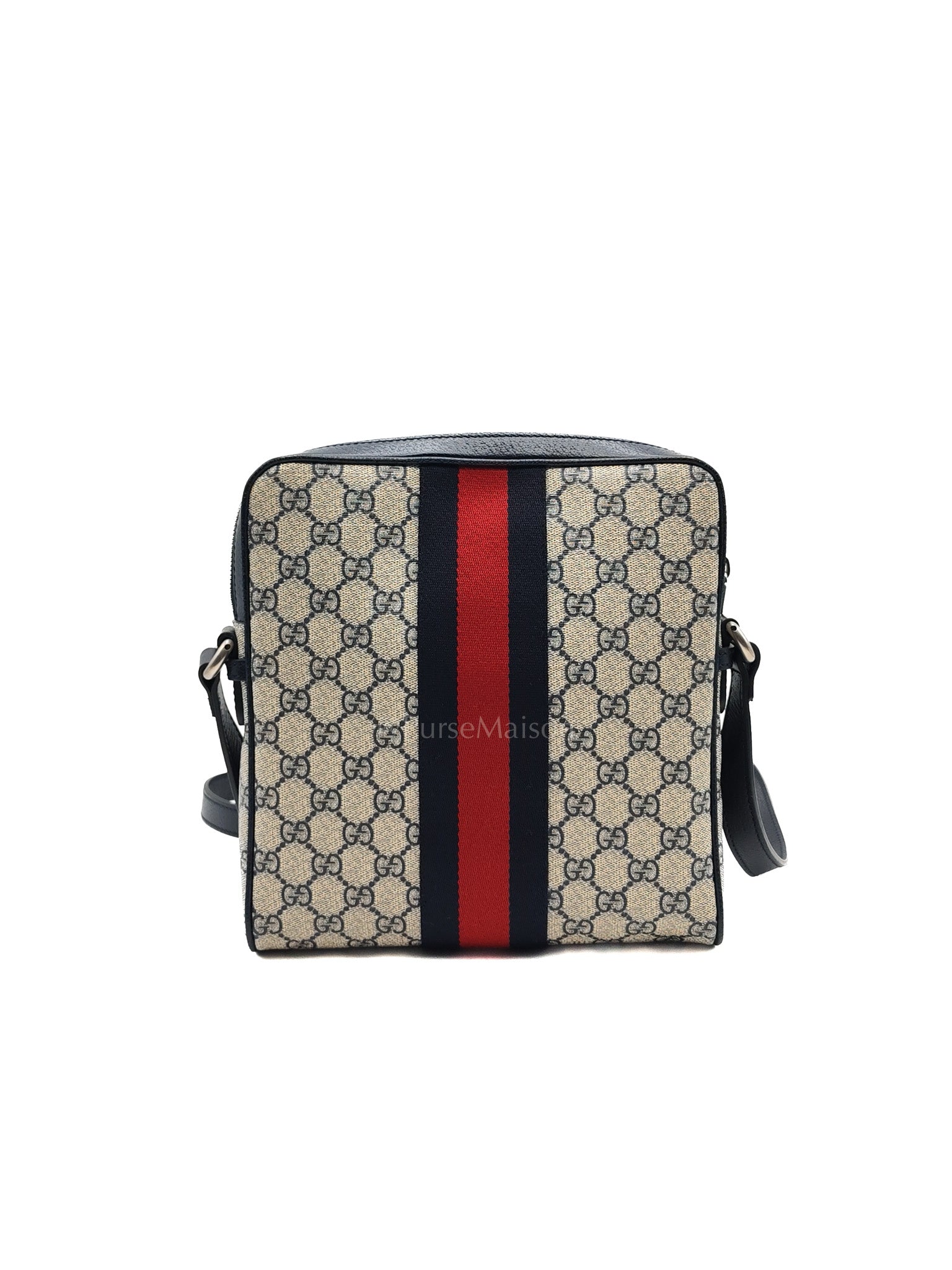Ophidia Messenger Bag Small in Navy Blue GG Supreme Monogram Canvas & Silver Hardware | Purse Maison Luxury Bags Shop