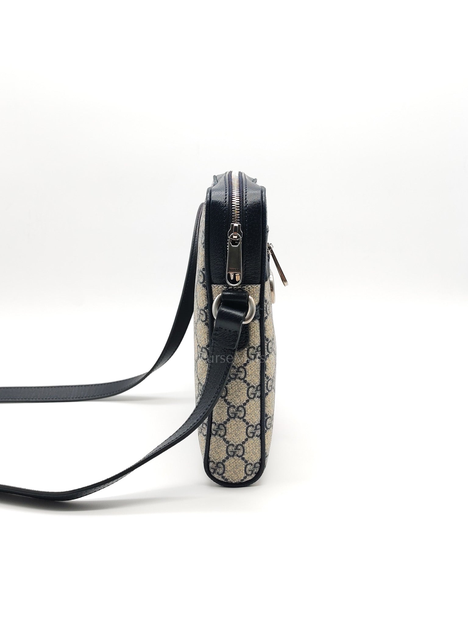 Ophidia Messenger Bag Small in Navy Blue GG Supreme Monogram Canvas & Silver Hardware | Purse Maison Luxury Bags Shop