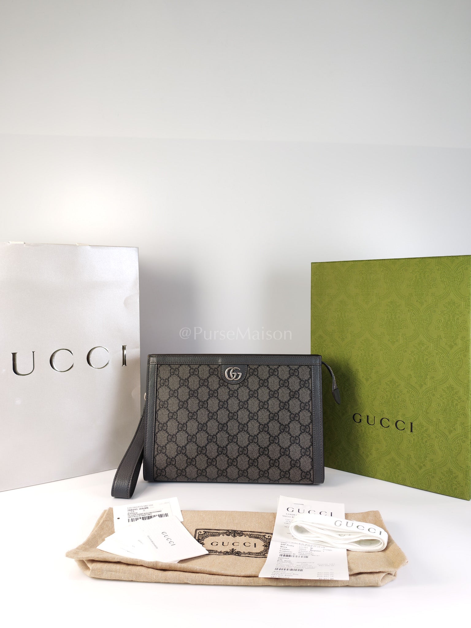 Ophidia Supreme in Gray Canvas Pouch/Clutch Bag | Purse Maison Luxury Bags Shop