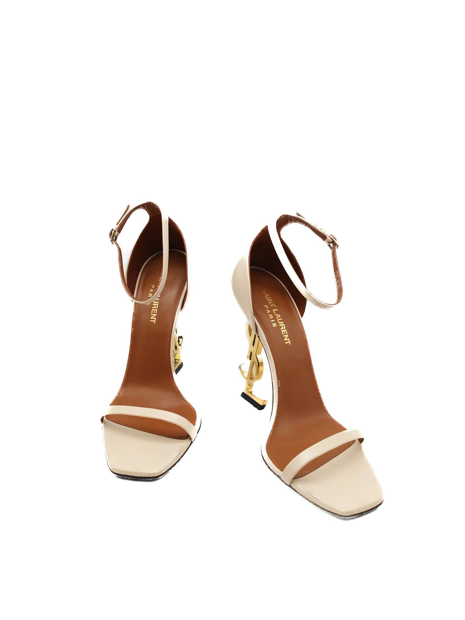 Opyum Logo Heel Sandals in Light Beige Calfskin Leather Size 37.5 EU (23.5 cm) | Purse Maison Luxury Bags Shop