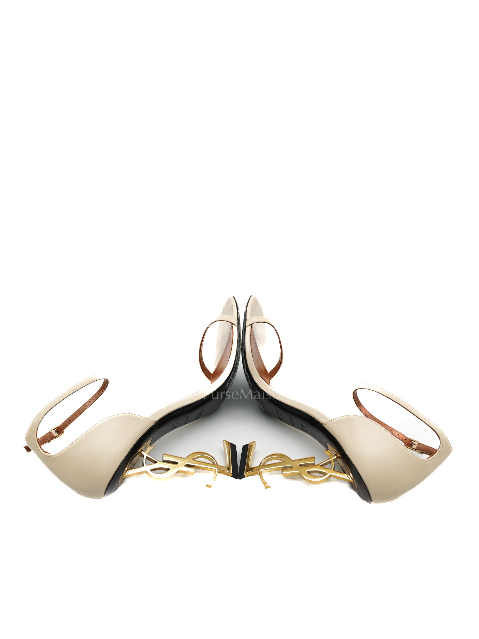 Opyum Logo Heel Sandals in Light Beige Calfskin Leather Size 37.5 EU (23.5 cm) | Purse Maison Luxury Bags Shop