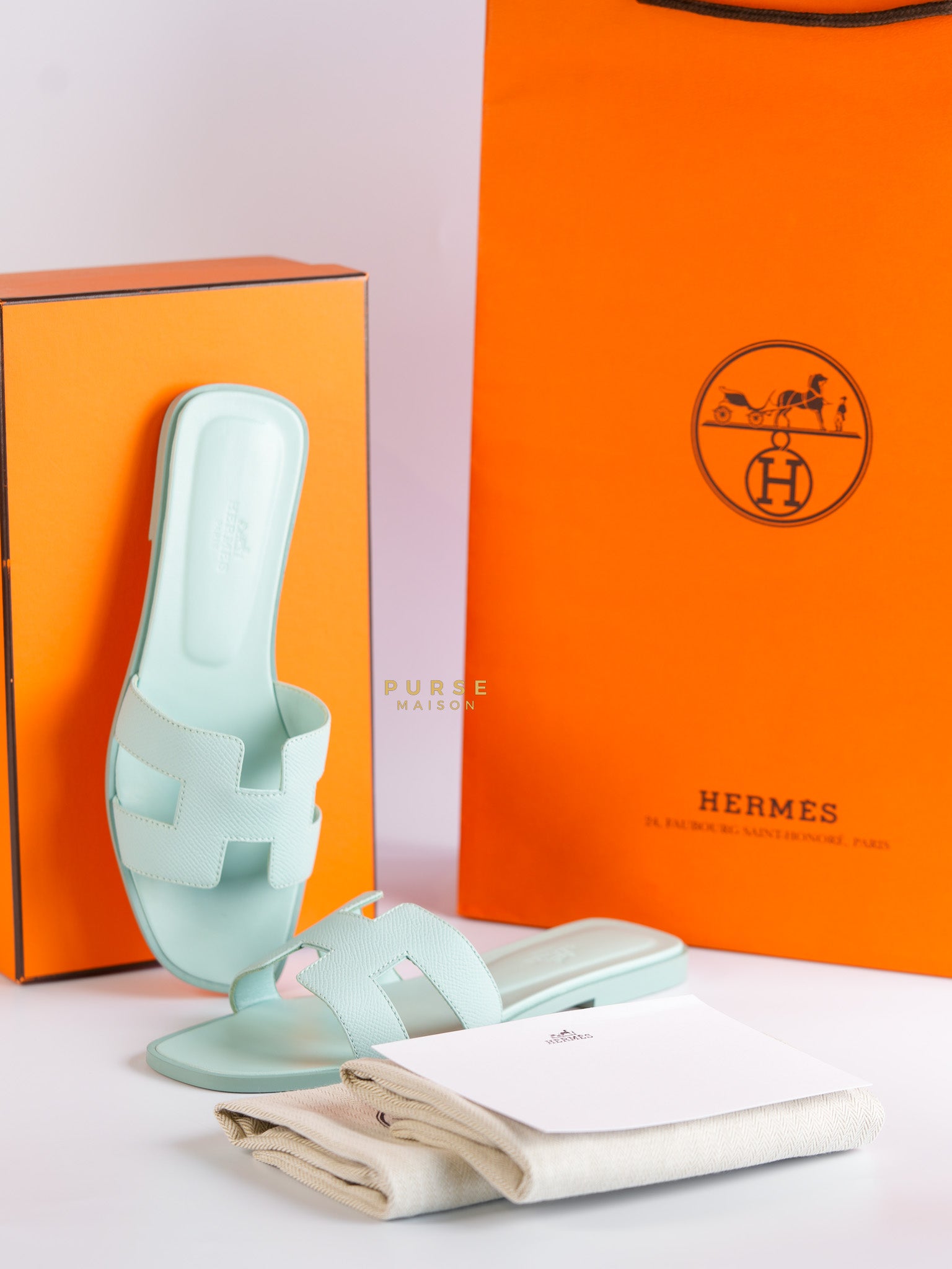 Oran Epsom Sandals Light Blue Size 38.5 Eur (24.1 cm) | Purse Maison Luxury Bags Shop