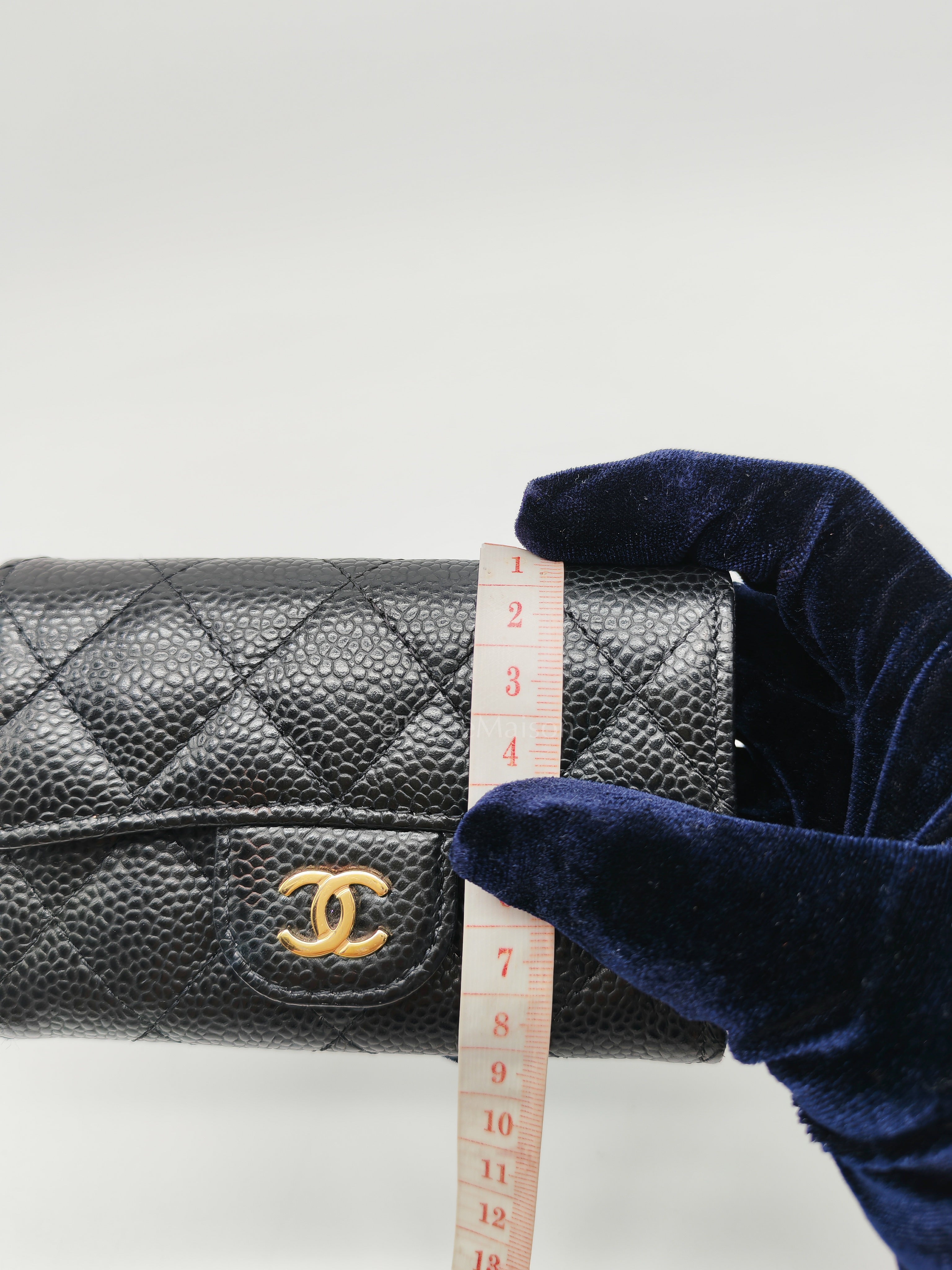 Classic Card Holder Flap Caviar Leather in Gold Hardware (Microchip)