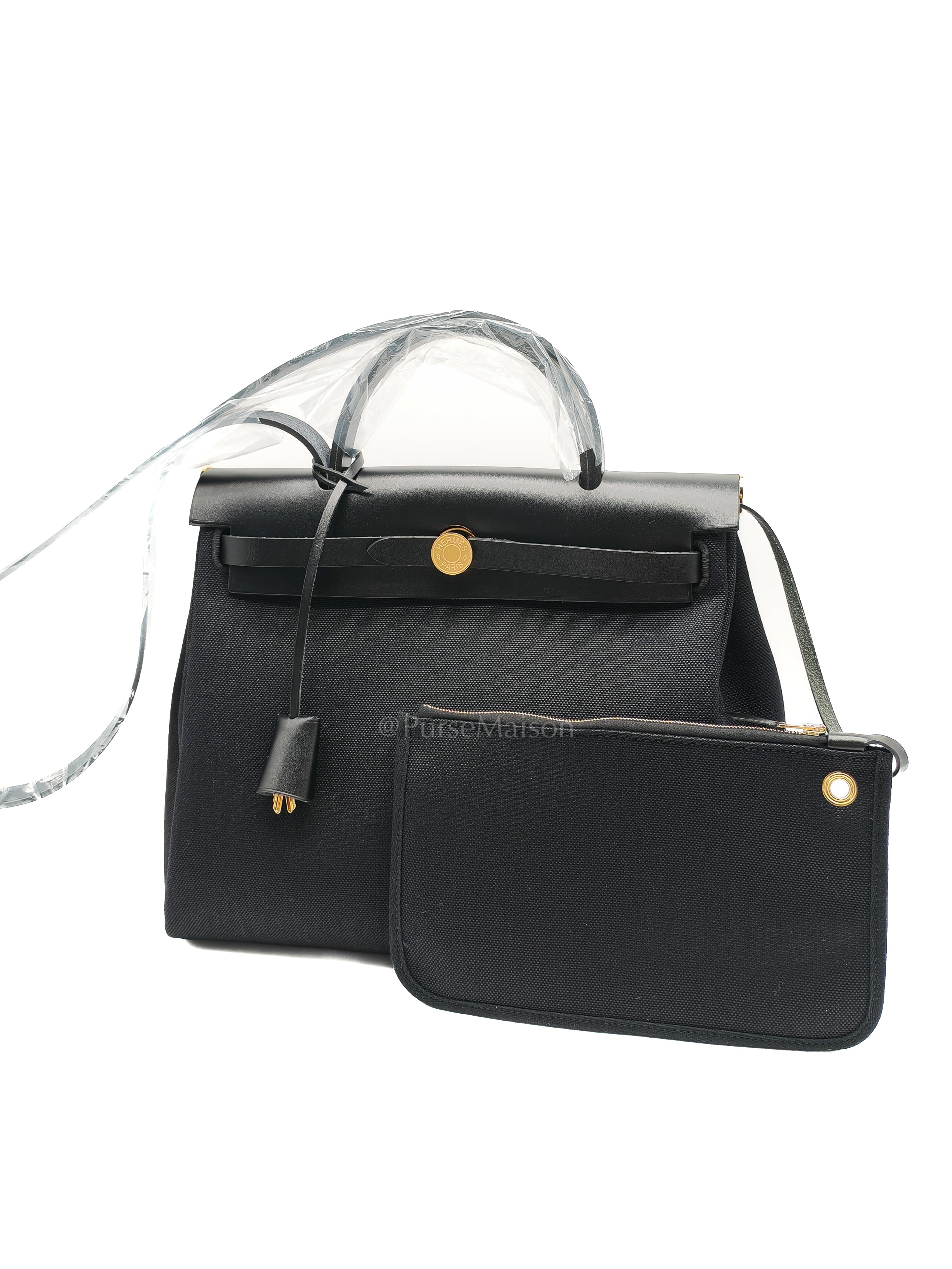 Herbag Zip 31 in Black Military Toile Vache Hunter and Gold Hardware Stamp K(2025)