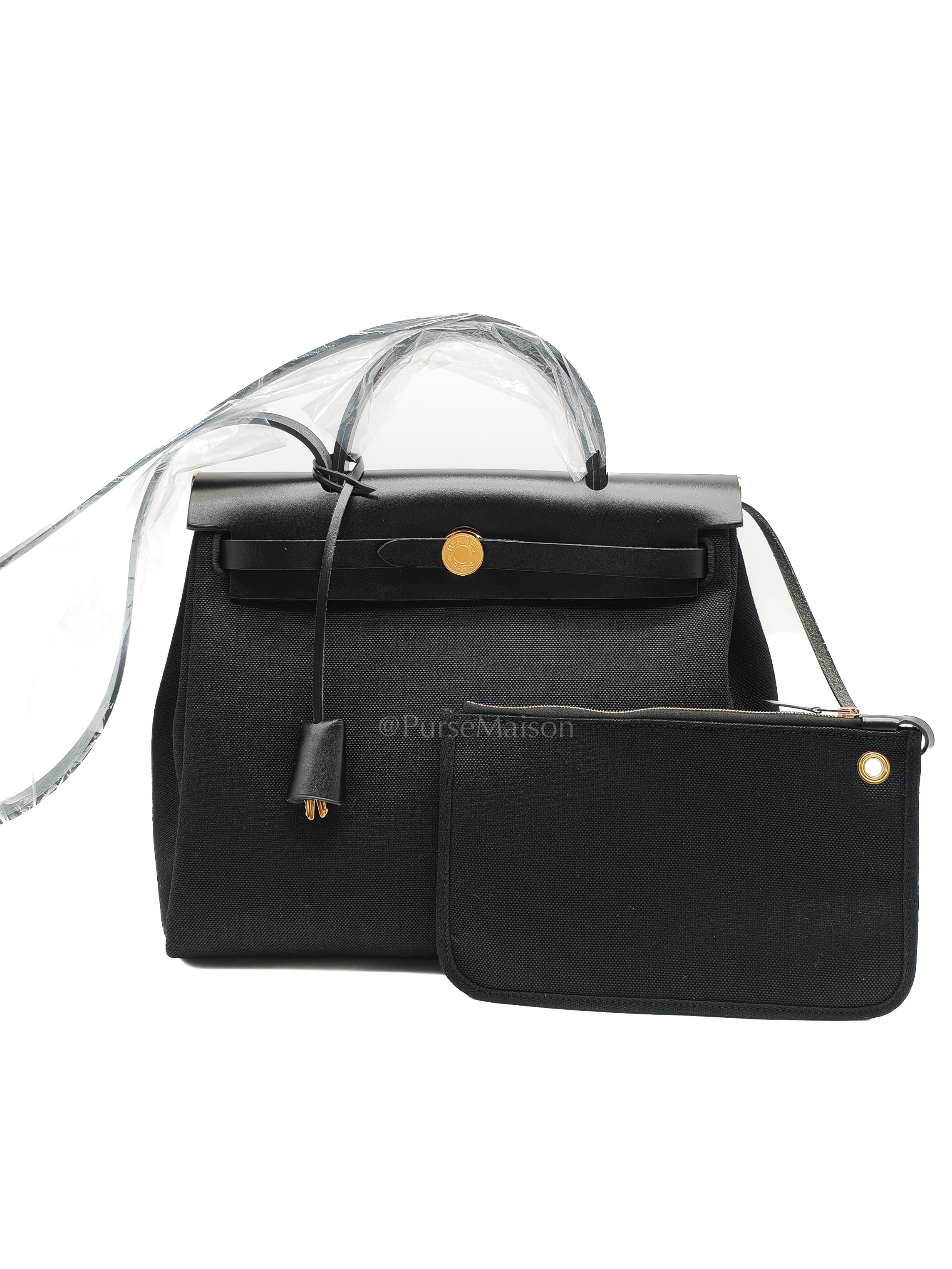 Herbag Zip 31 in Black Military Toile Vache Hunter and Gold Hardware Stamp K(2025)