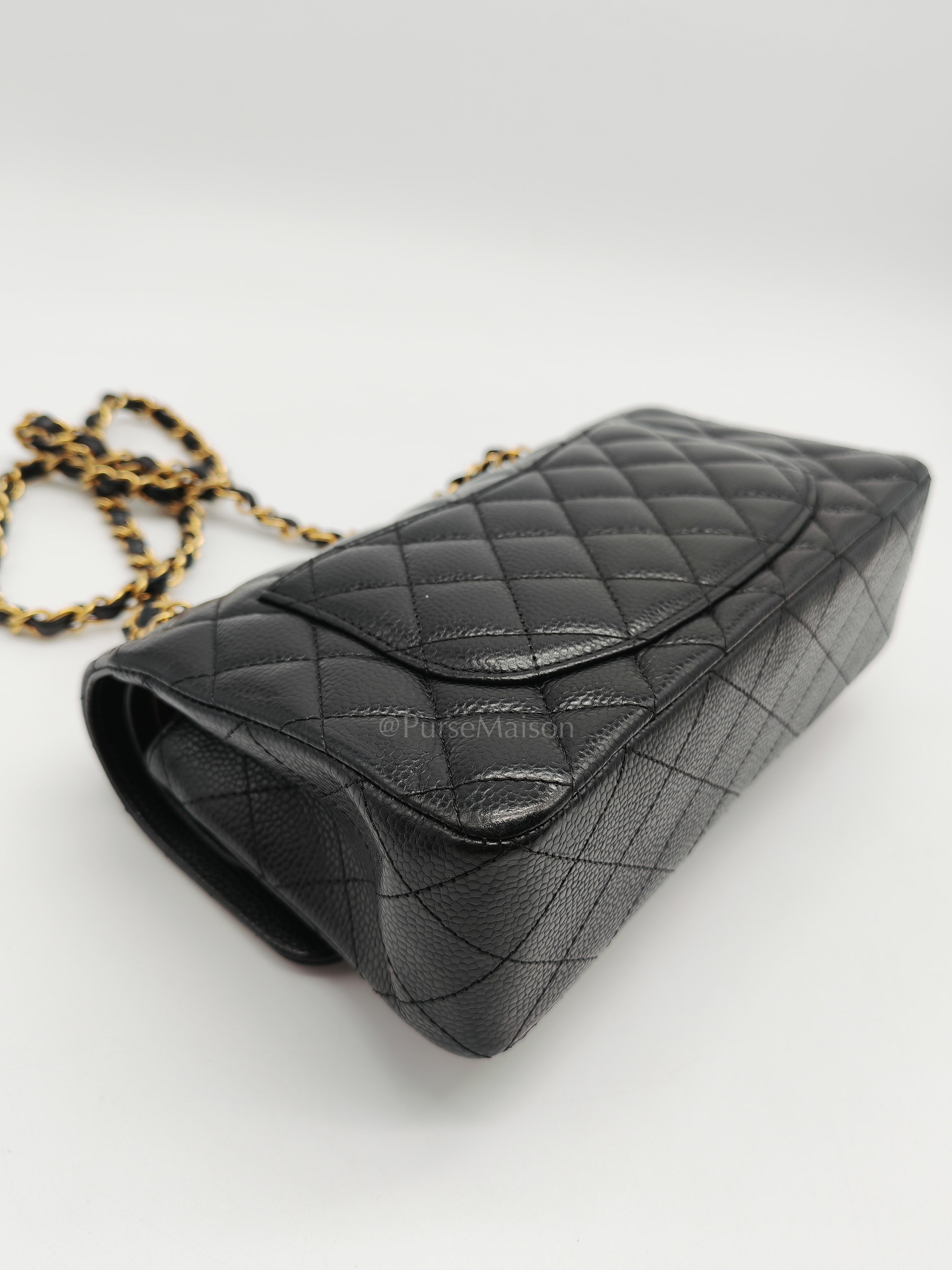 Classic Double Flap Small in Black Caviar Leather and Gold Hardware (Microchip) Year 2025
