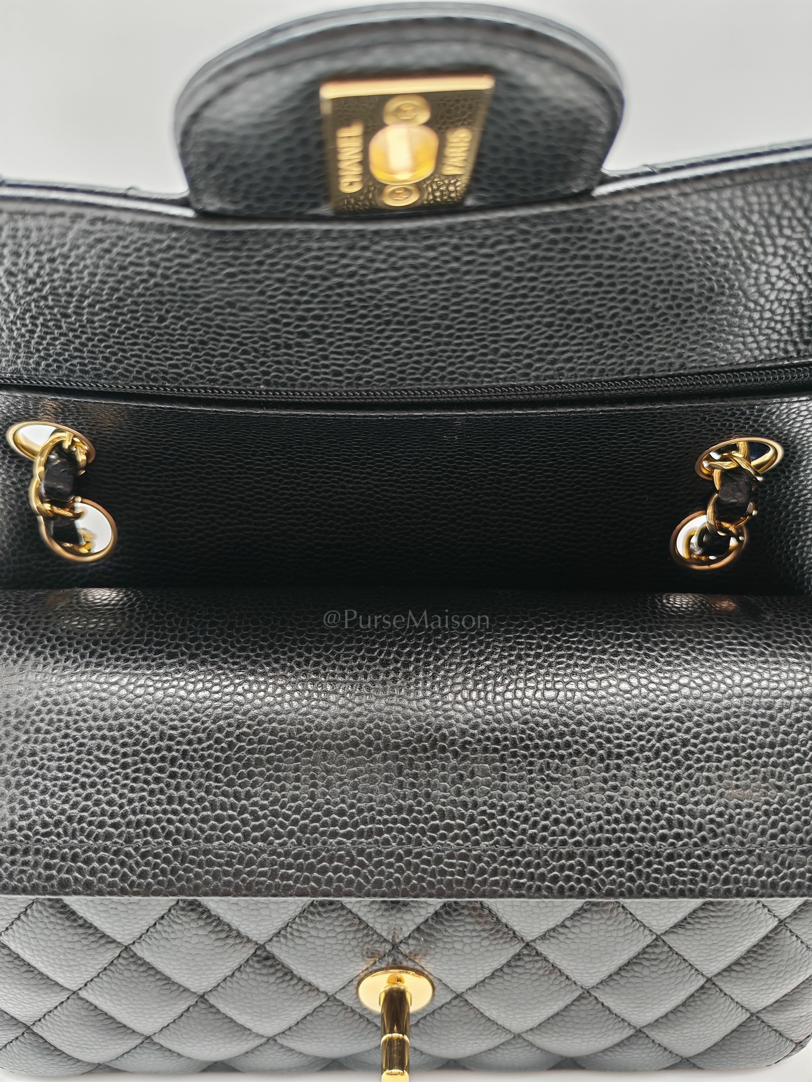 Classic Double Flap Small in Black Caviar Leather and Gold Hardware (Microchip) Year 2025