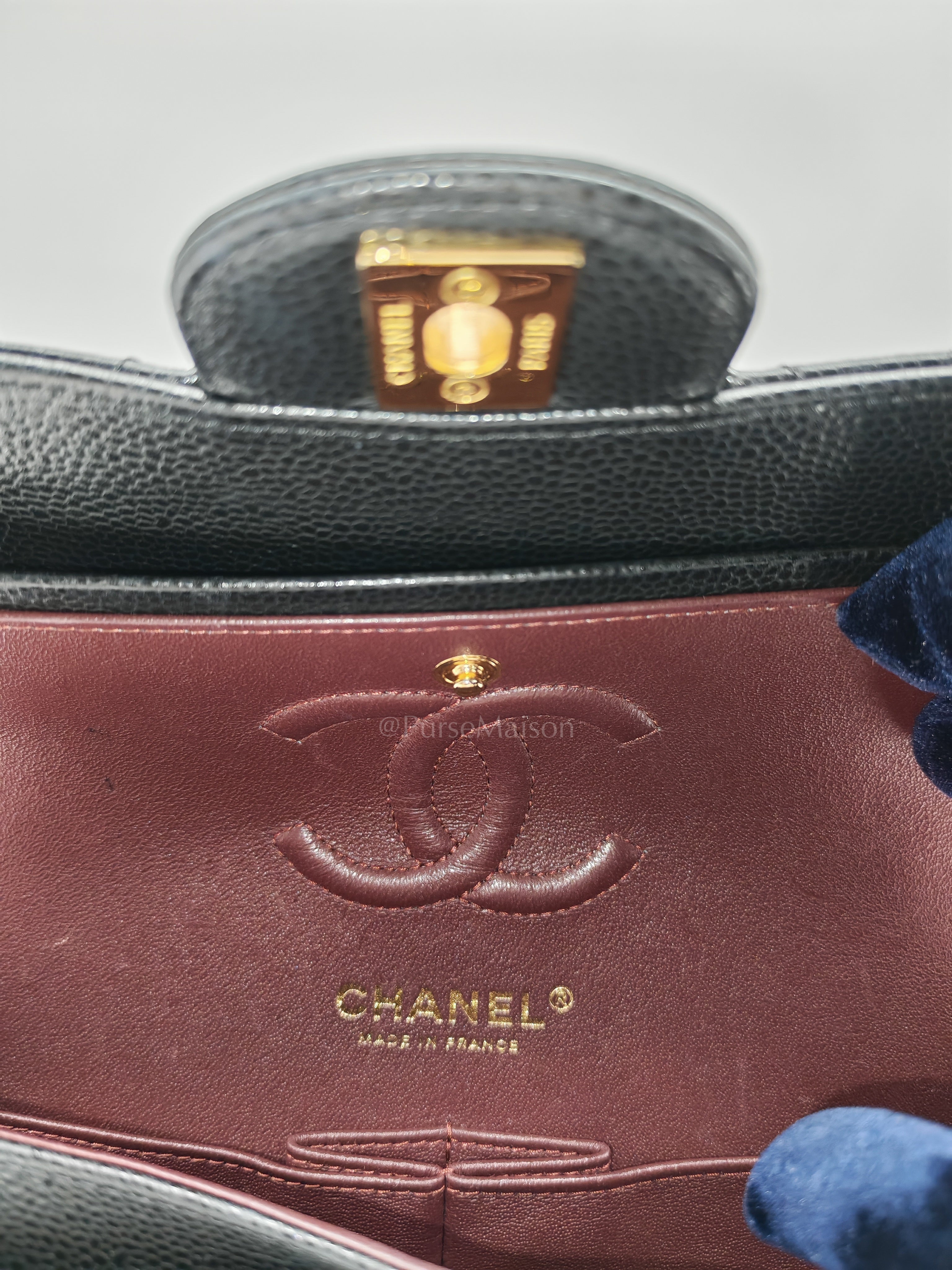 Classic Double Flap Small in Black Caviar Leather and Gold Hardware (Microchip) Year 2025