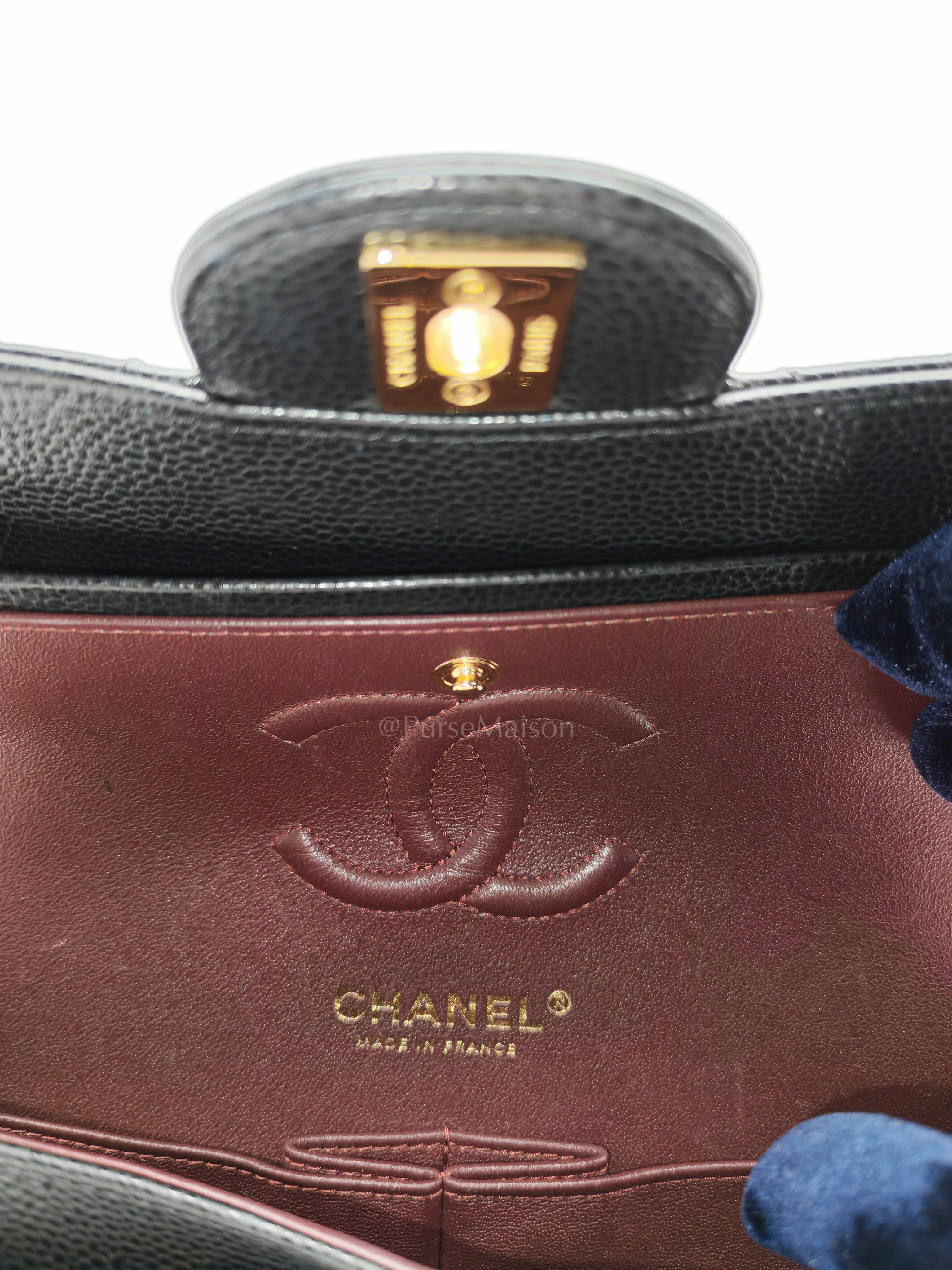 Classic Double Flap Small in Black Caviar Leather and Gold Hardware (Microchip) Year 2025