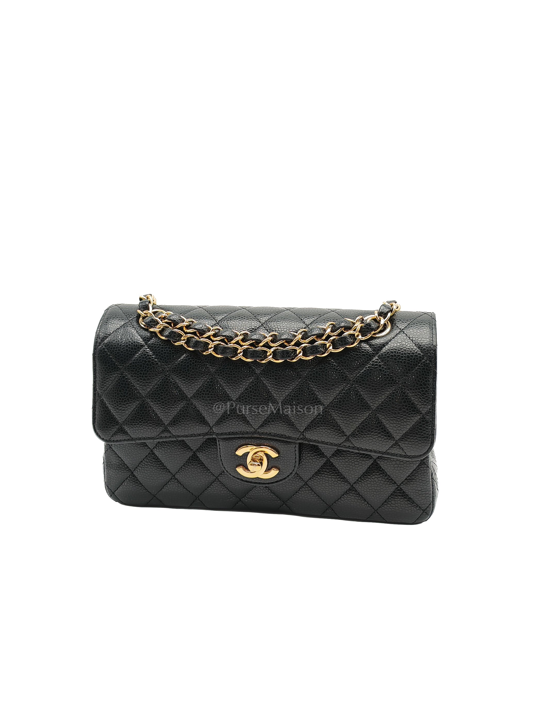 Classic Double Flap Small in Black Caviar Leather and Gold Hardware (Microchip) Year 2025