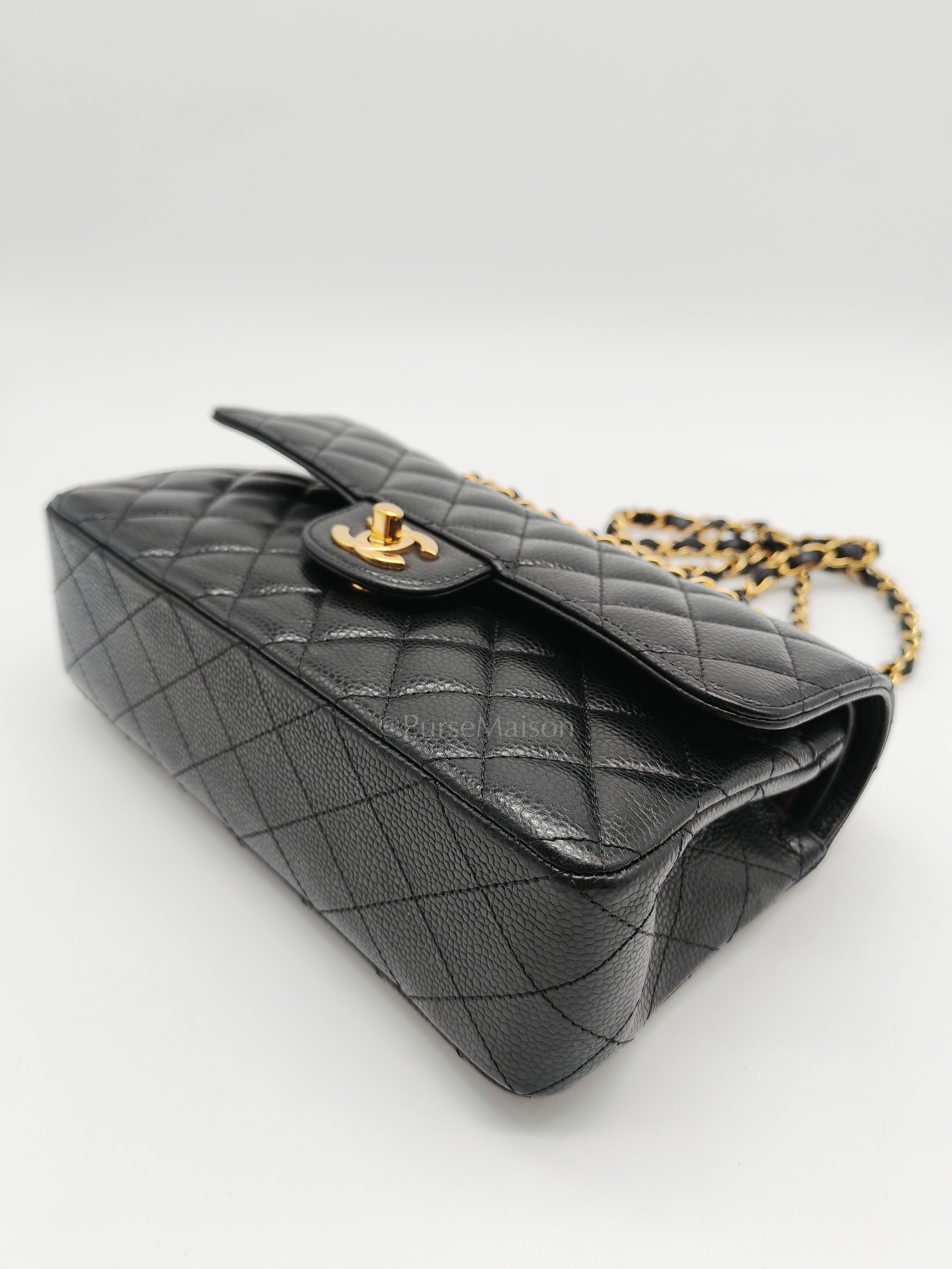 Classic Double Flap Small in Black Caviar Leather and Gold Hardware (Microchip) Year 2025