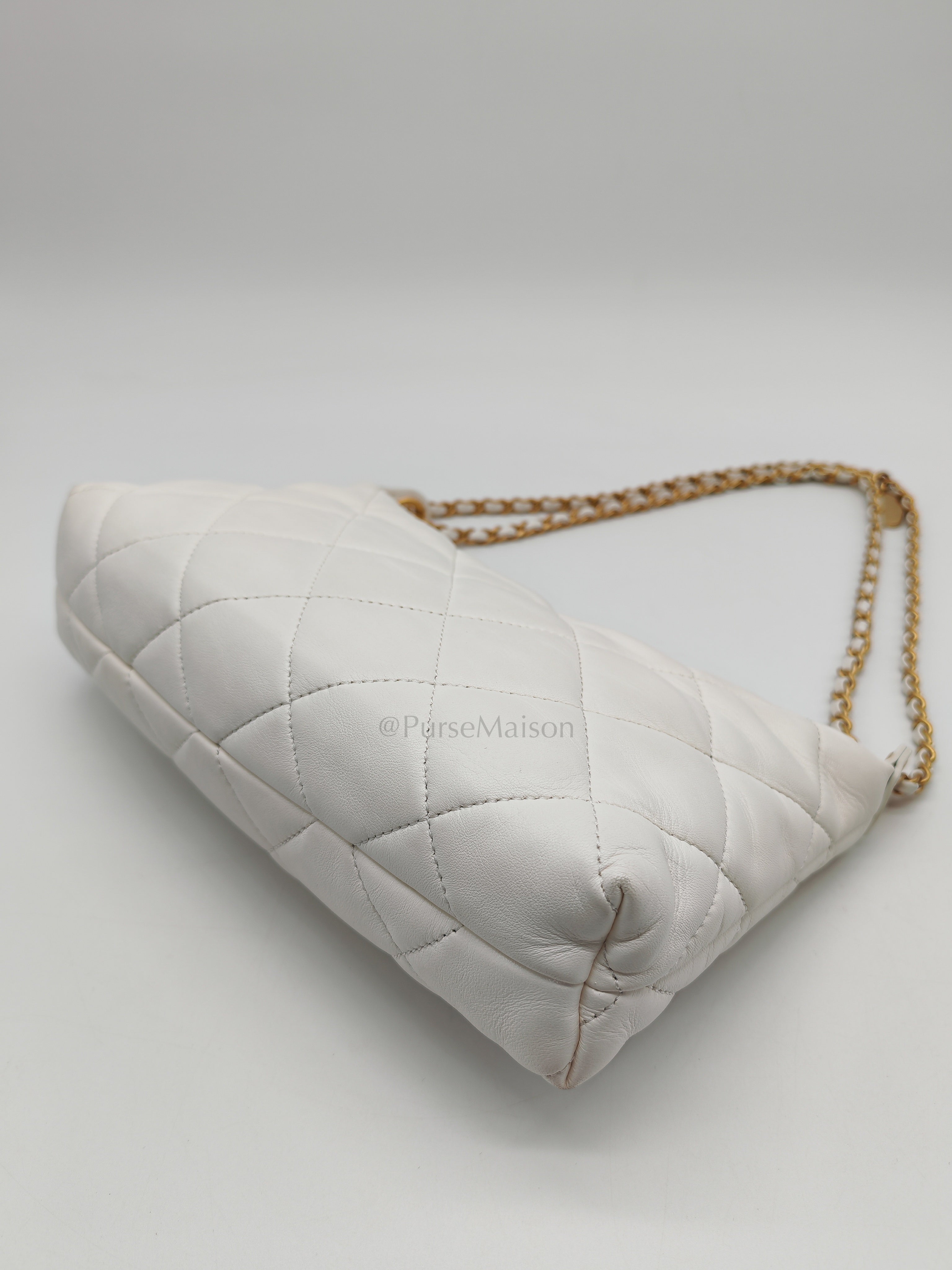 Hobo Bag in White Lambskin Leather and Aged Gold Hardware (Microchip)