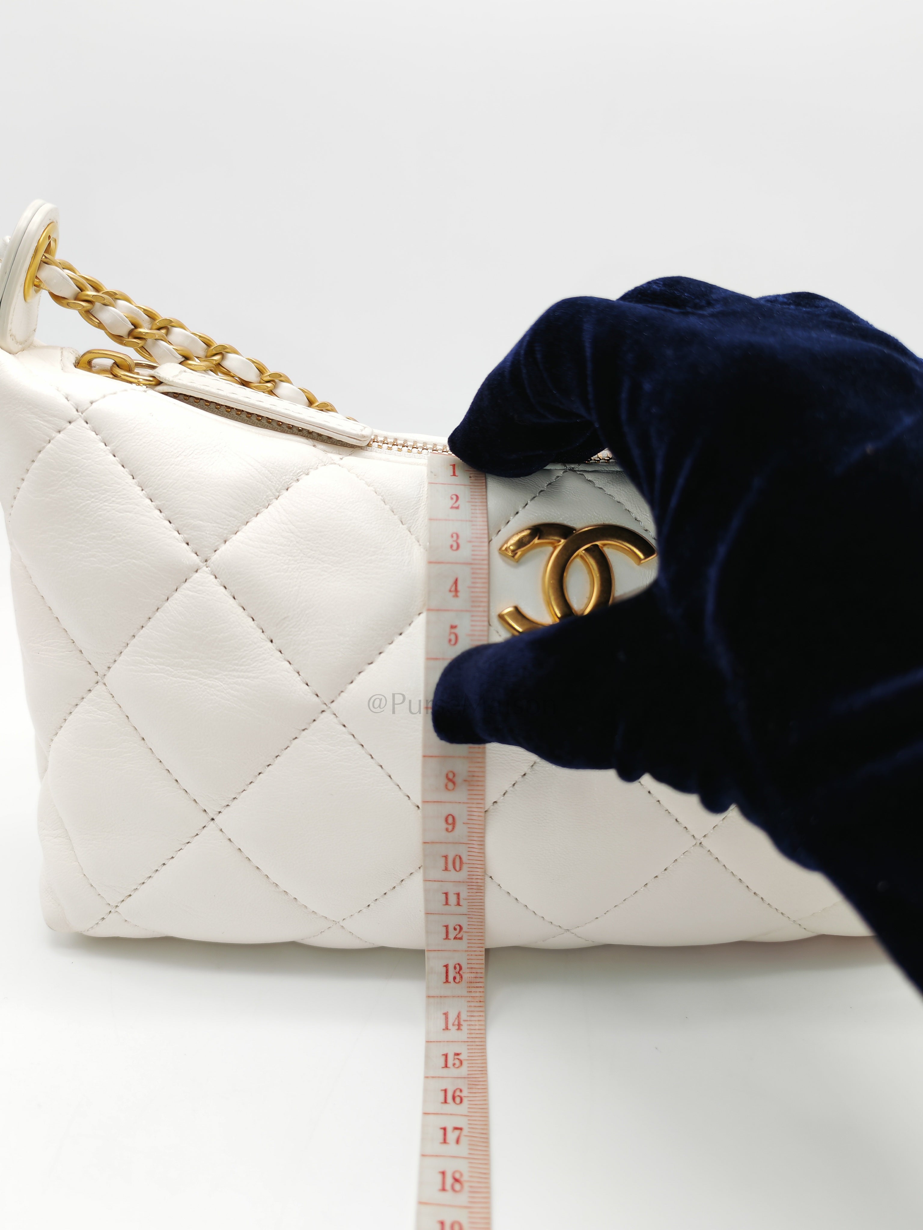 Hobo Bag in White Lambskin Leather and Aged Gold Hardware (Microchip)