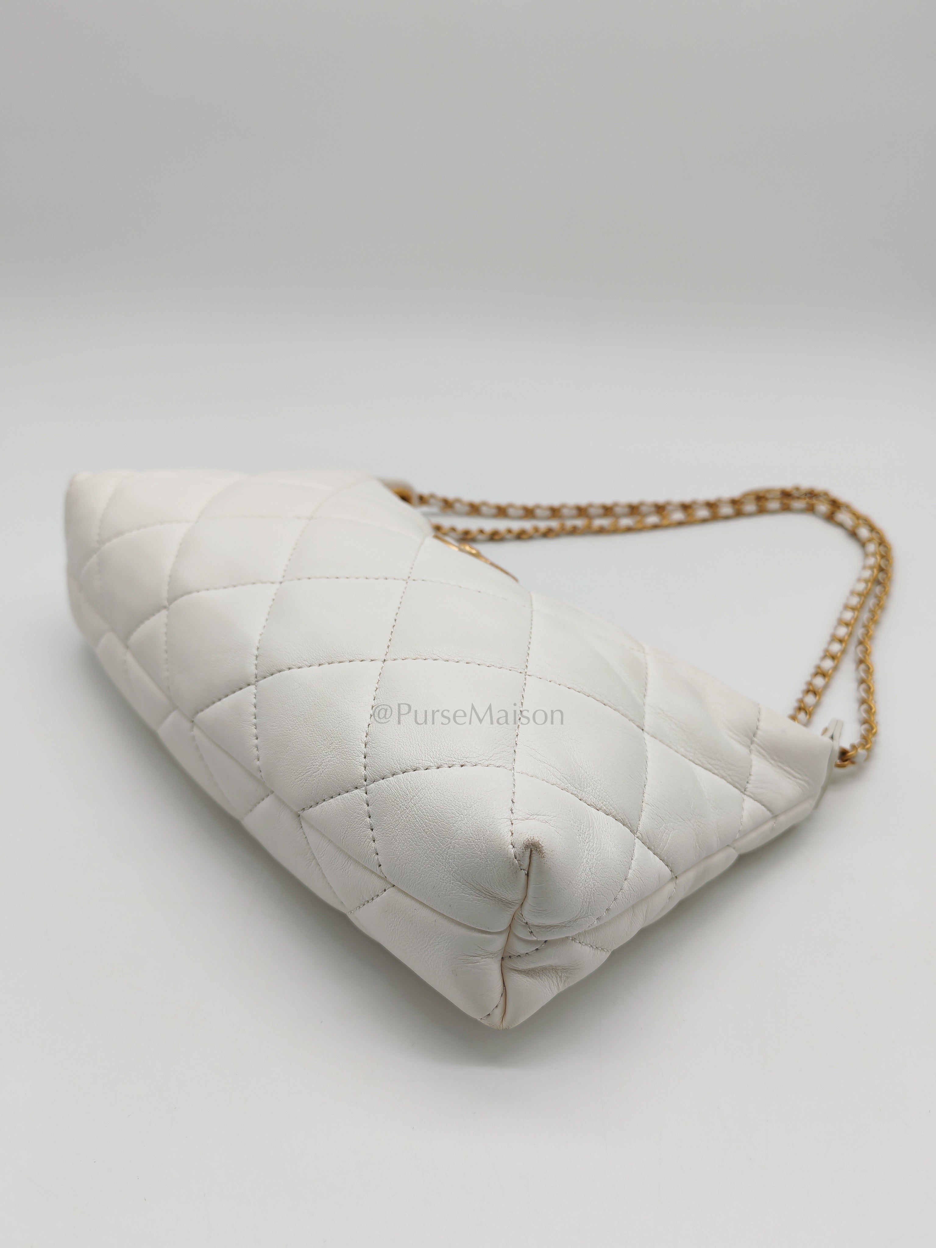 Hobo Bag in White Lambskin Leather and Aged Gold Hardware (Microchip)