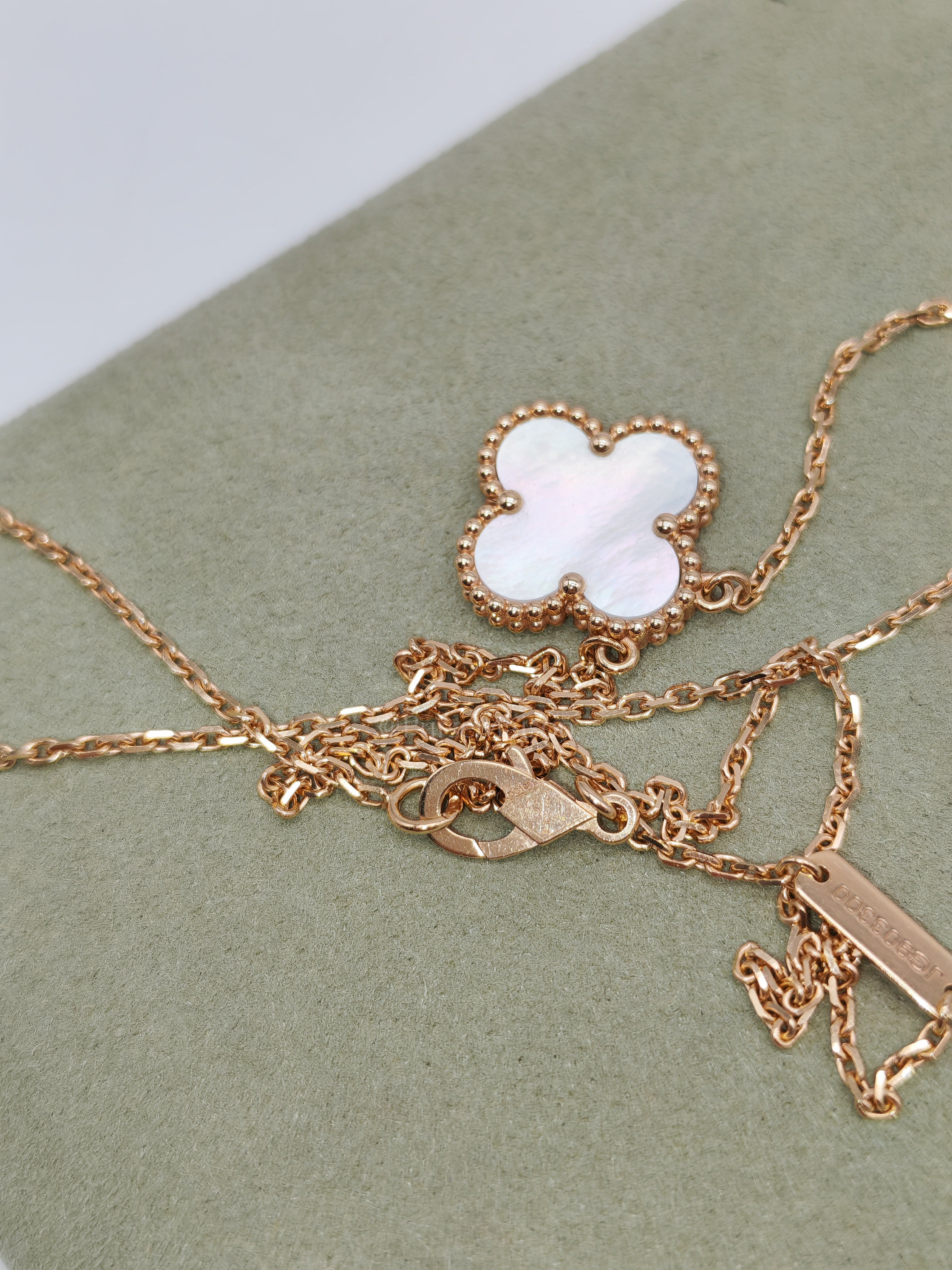 Vintage Alhambra White Mother of Pearl Pendant & Yellow Gold Necklace (Year 2025)