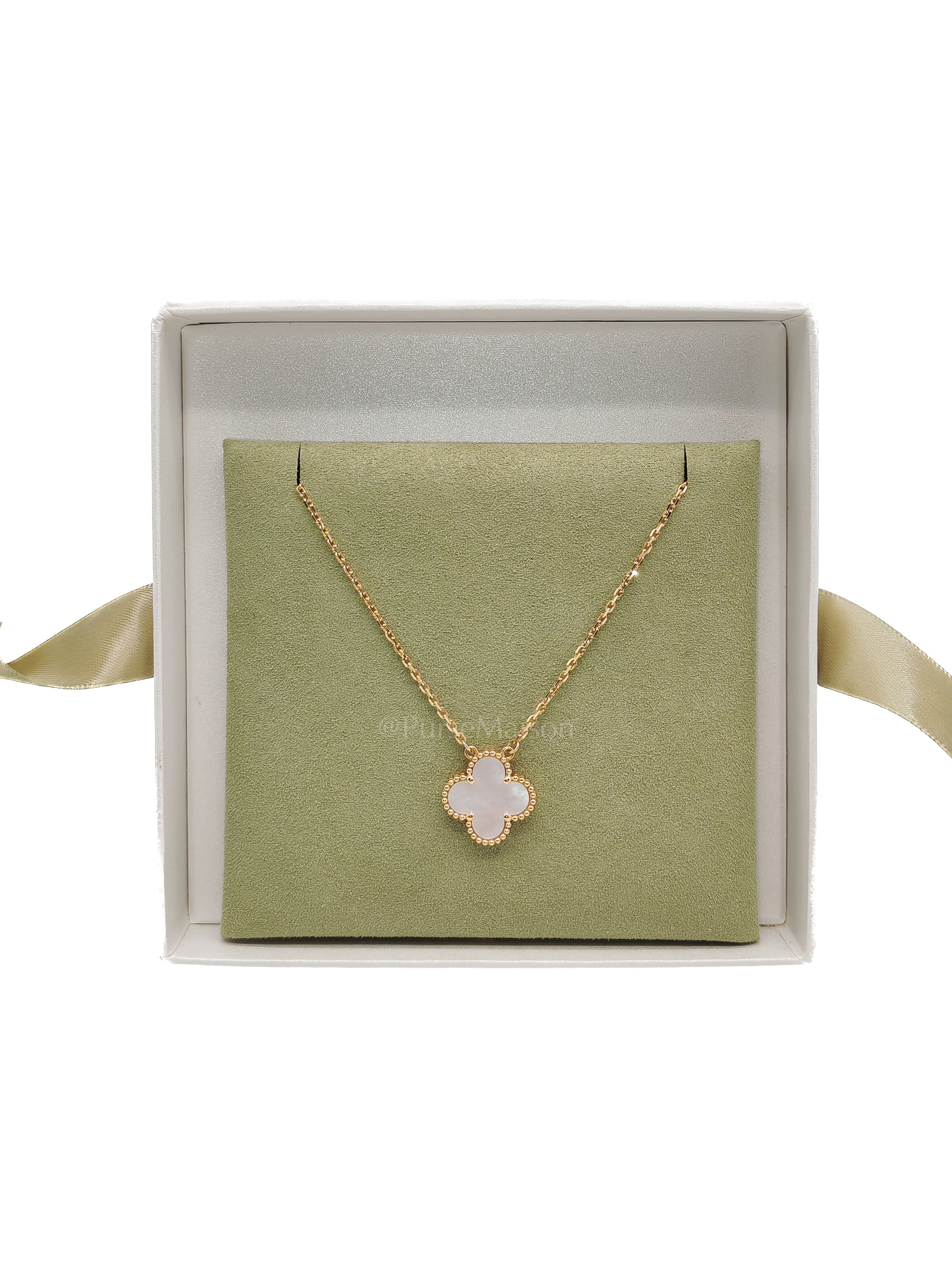 Vintage Alhambra White Mother of Pearl Pendant & Yellow Gold Necklace (Year 2025)