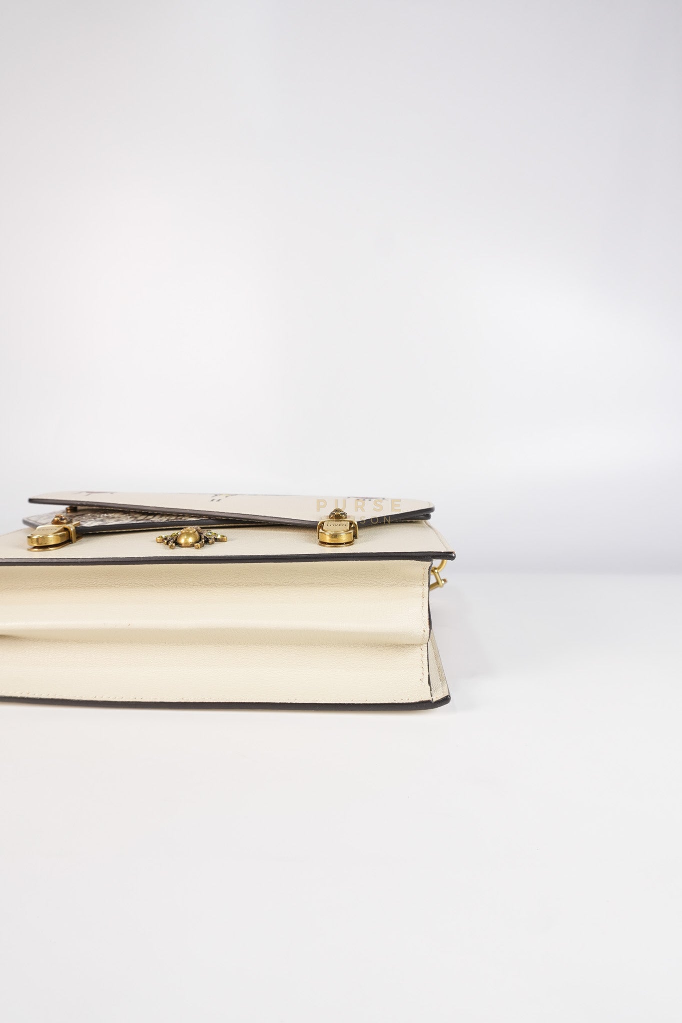 Ottilia Bee Printed Bamboo Top Handle Bag Small in Cream Leather and Snakeskin | Purse Maison Luxury Bags Shop