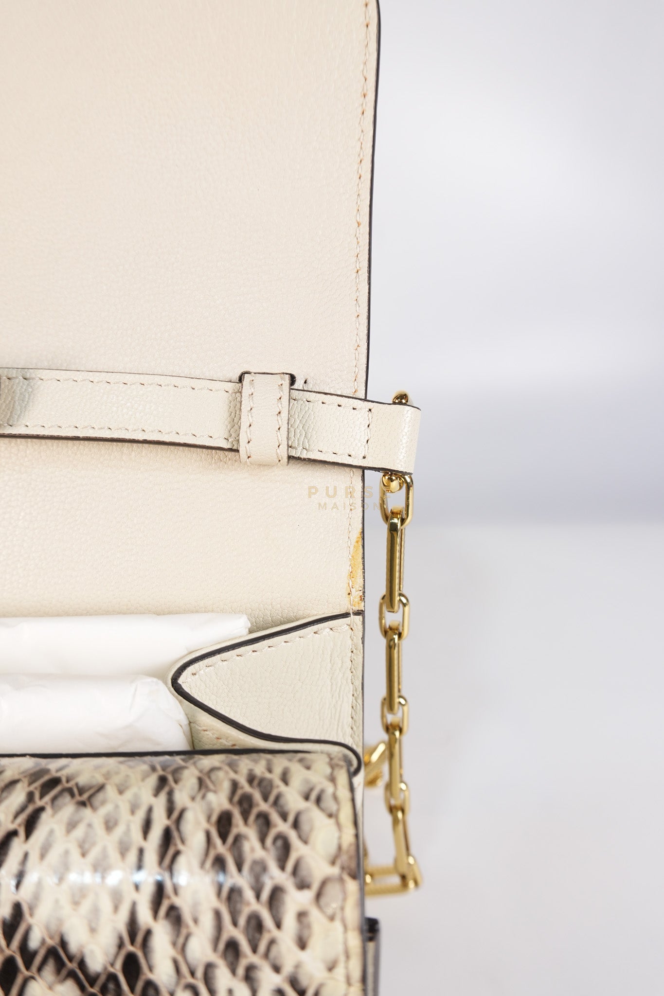 Ottilia Bee Printed Bamboo Top Handle Bag Small in Cream Leather and Snakeskin | Purse Maison Luxury Bags Shop
