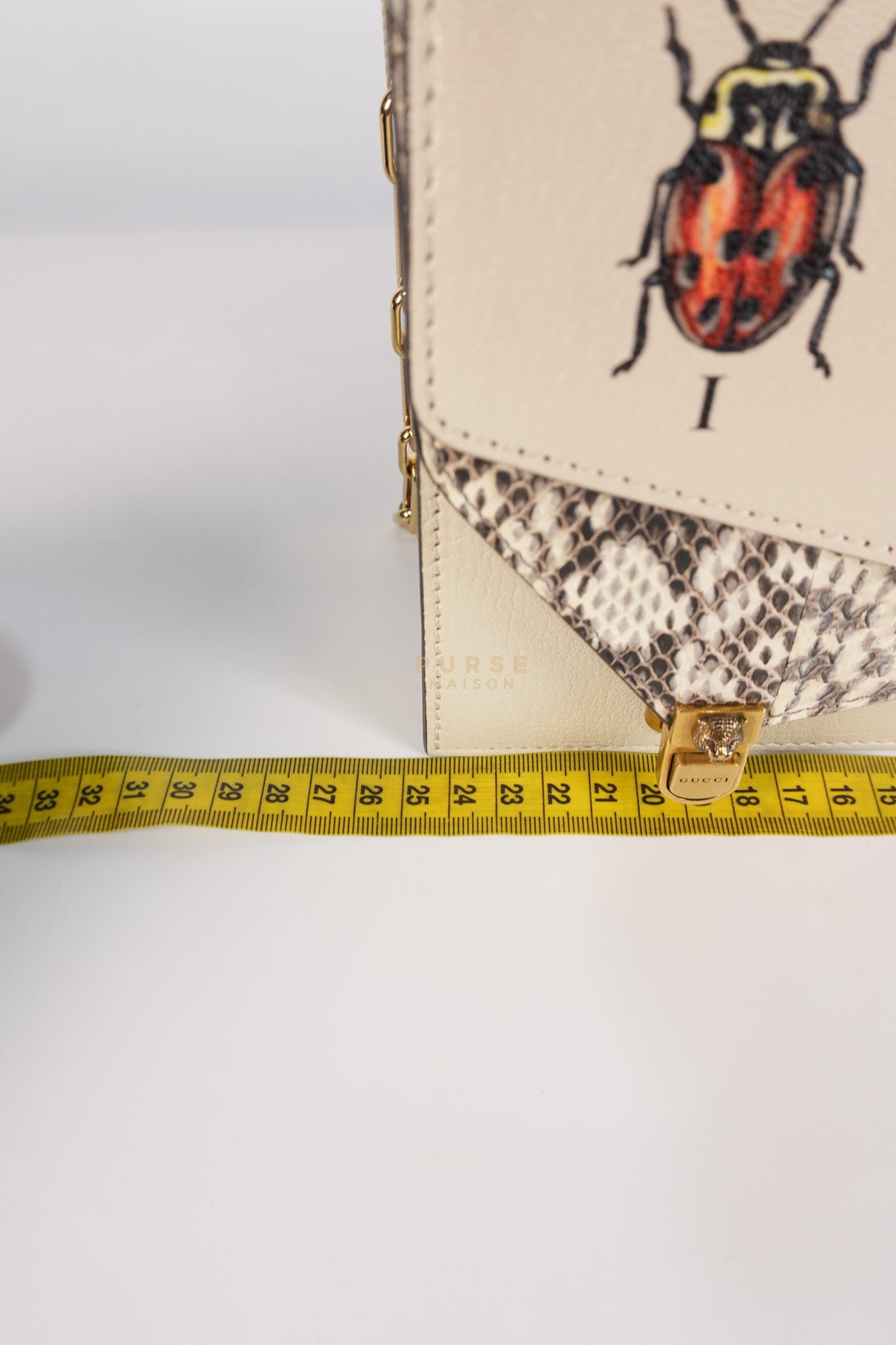 Ottilia Bee Printed Bamboo Top Handle Bag Small in Cream Leather and Snakeskin | Purse Maison Luxury Bags Shop