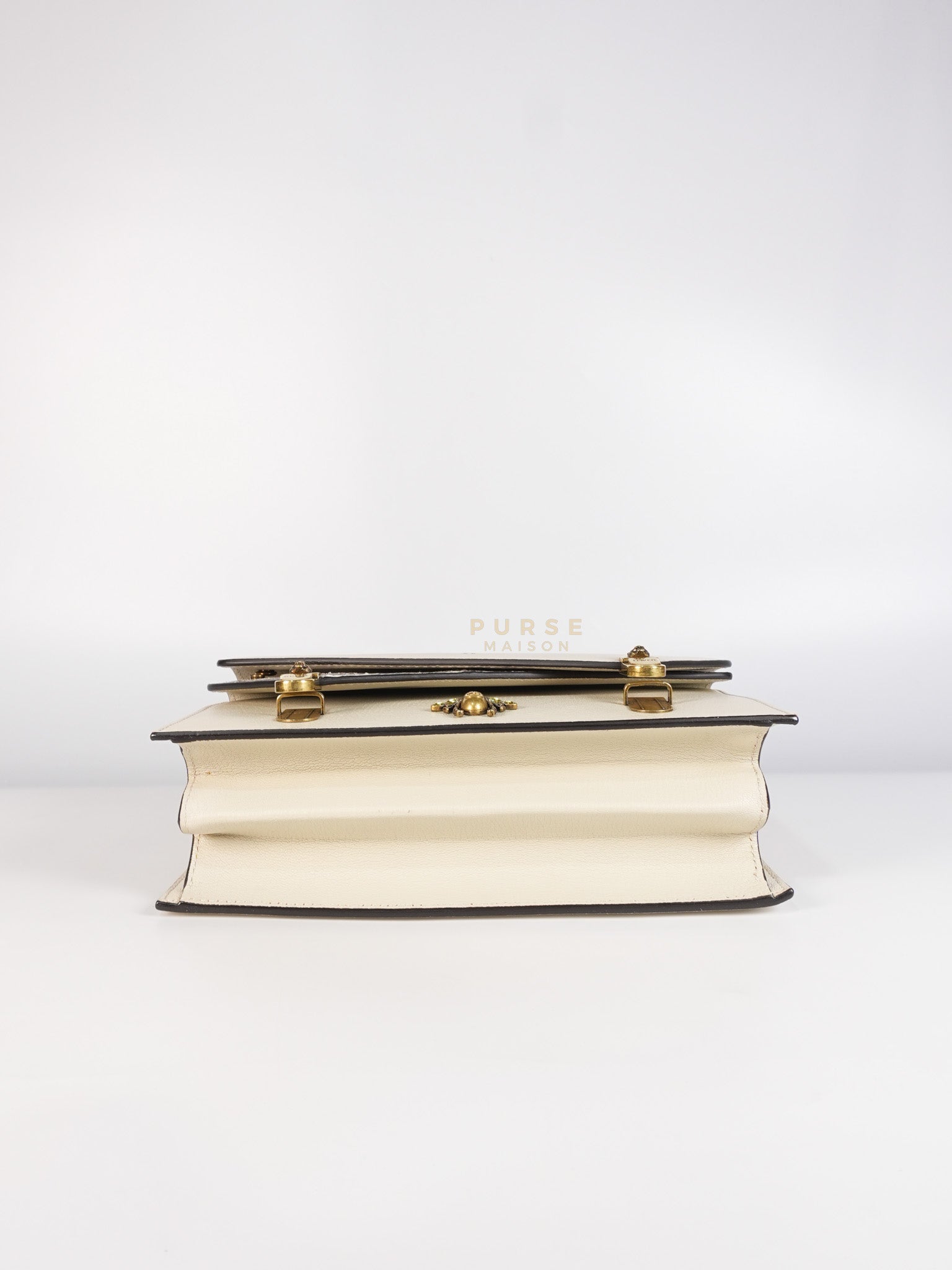 Ottilia Bee Printed Bamboo Top Handle Bag Small in Cream Leather and Snakeskin | Purse Maison Luxury Bags Shop