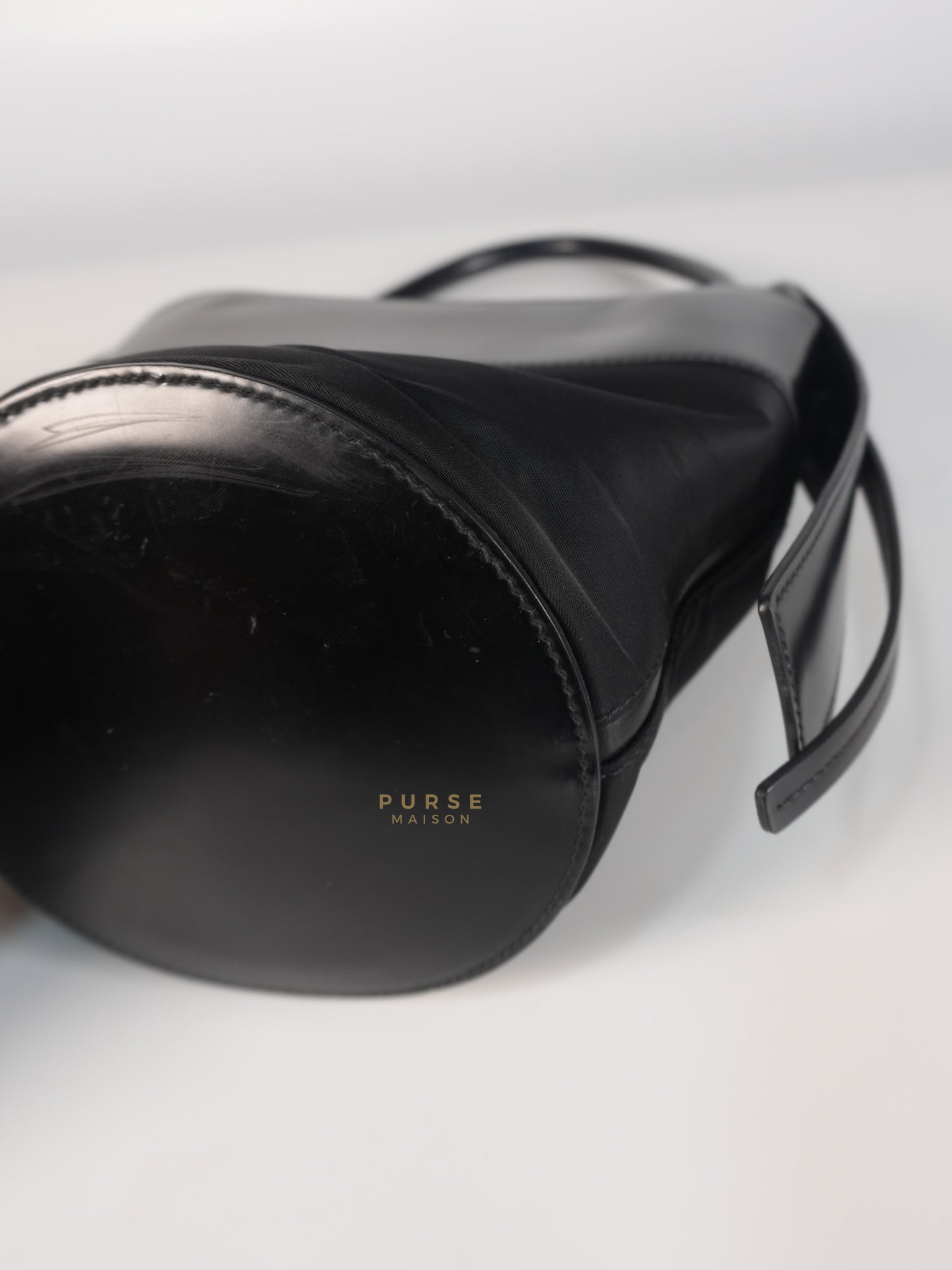 Ouverture Bucket Bag Small in Black Tessuto and Leather | Purse Maison Luxury Bags Shop