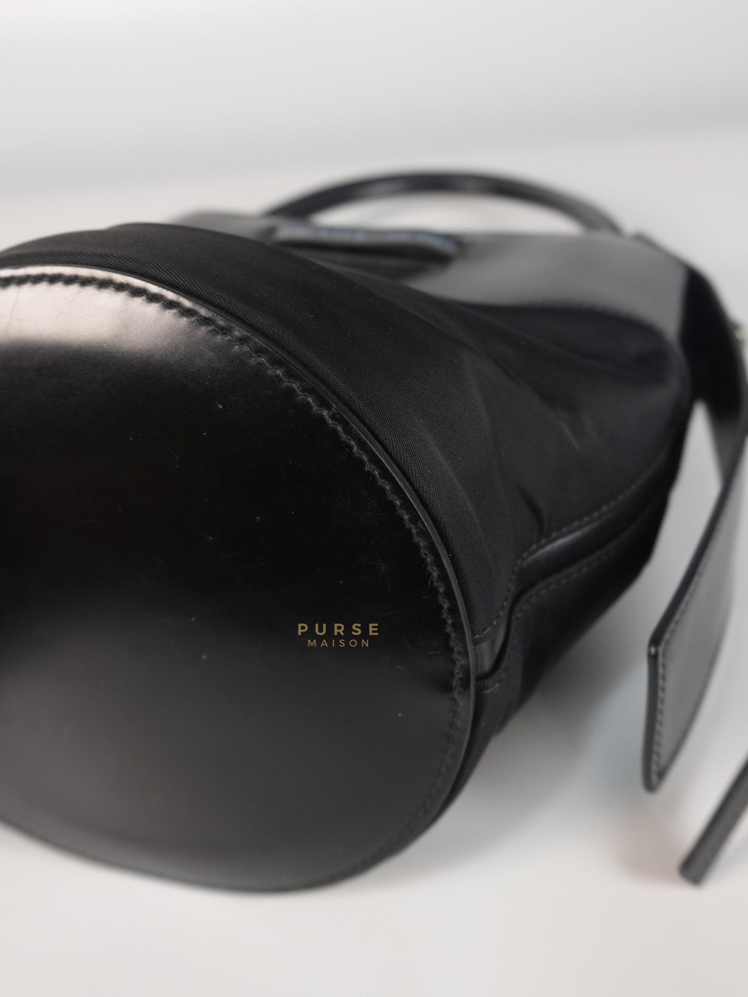 Ouverture Bucket Bag Small in Black Tessuto and Leather | Purse Maison Luxury Bags Shop