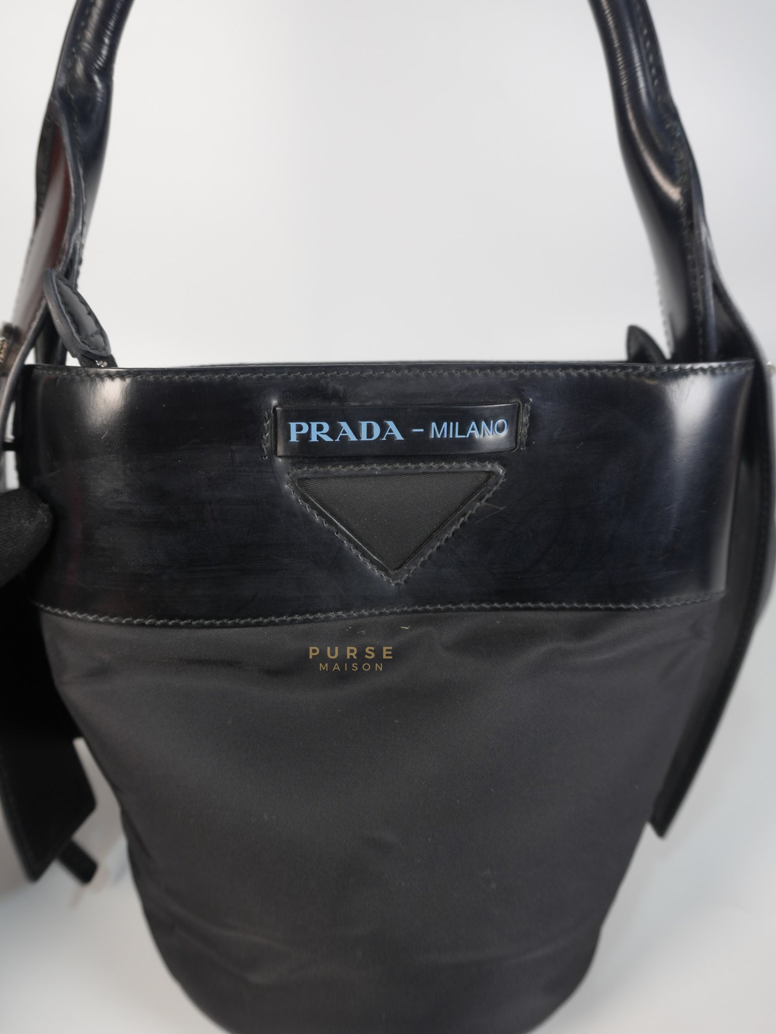 Ouverture Bucket Bag Small in Black Tessuto and Leather | Purse Maison Luxury Bags Shop