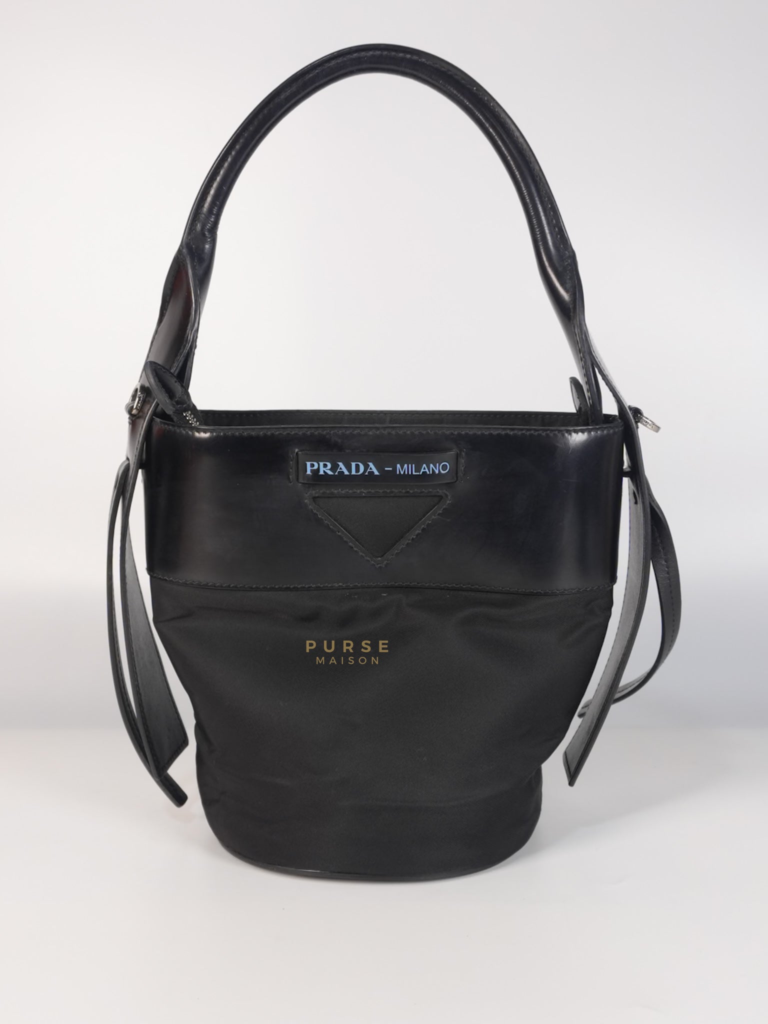Ouverture Bucket Bag Small in Black Tessuto and Leather | Purse Maison Luxury Bags Shop