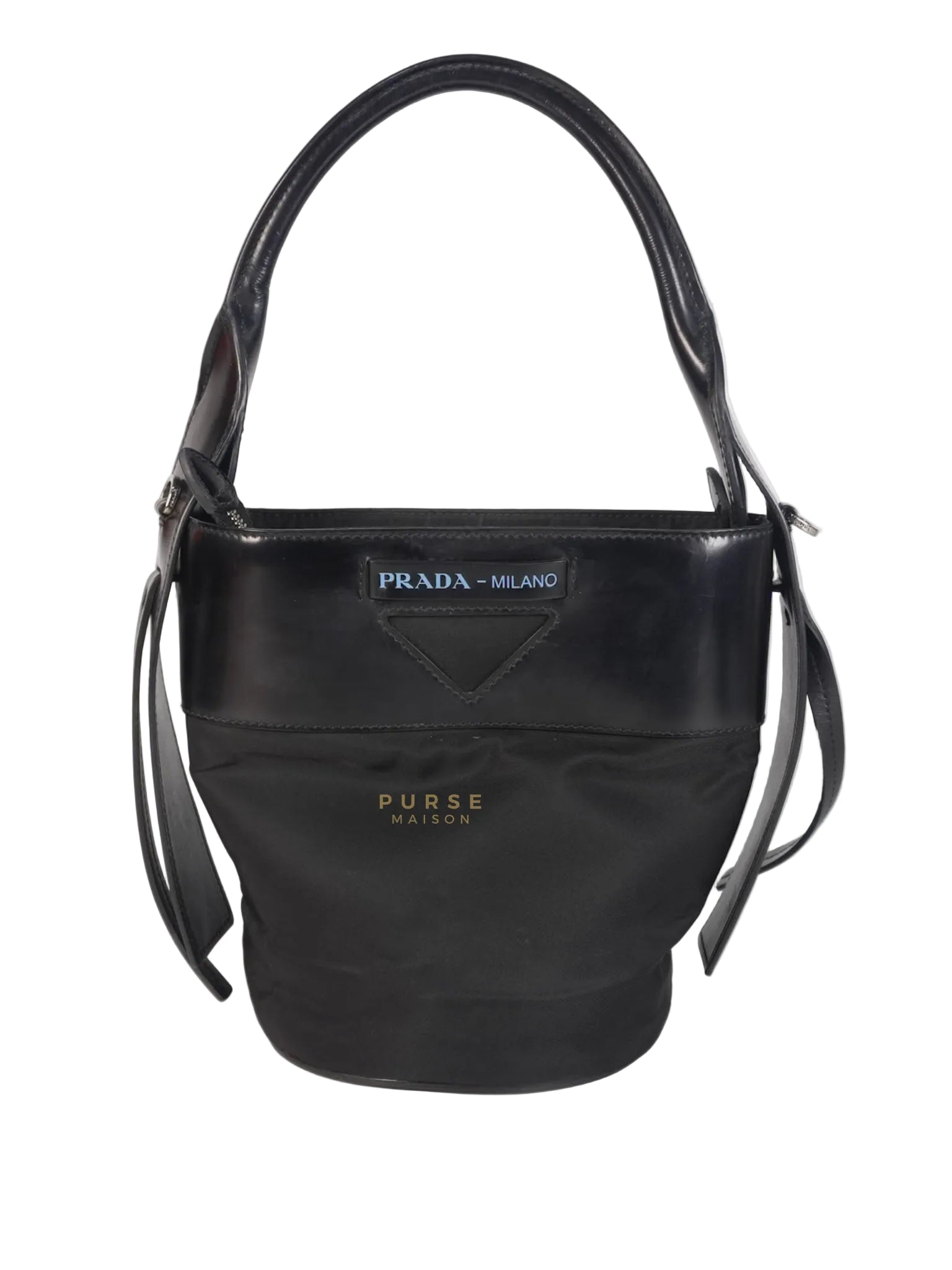 Ouverture Bucket Bag Small in Black Tessuto and Leather | Purse Maison Luxury Bags Shop