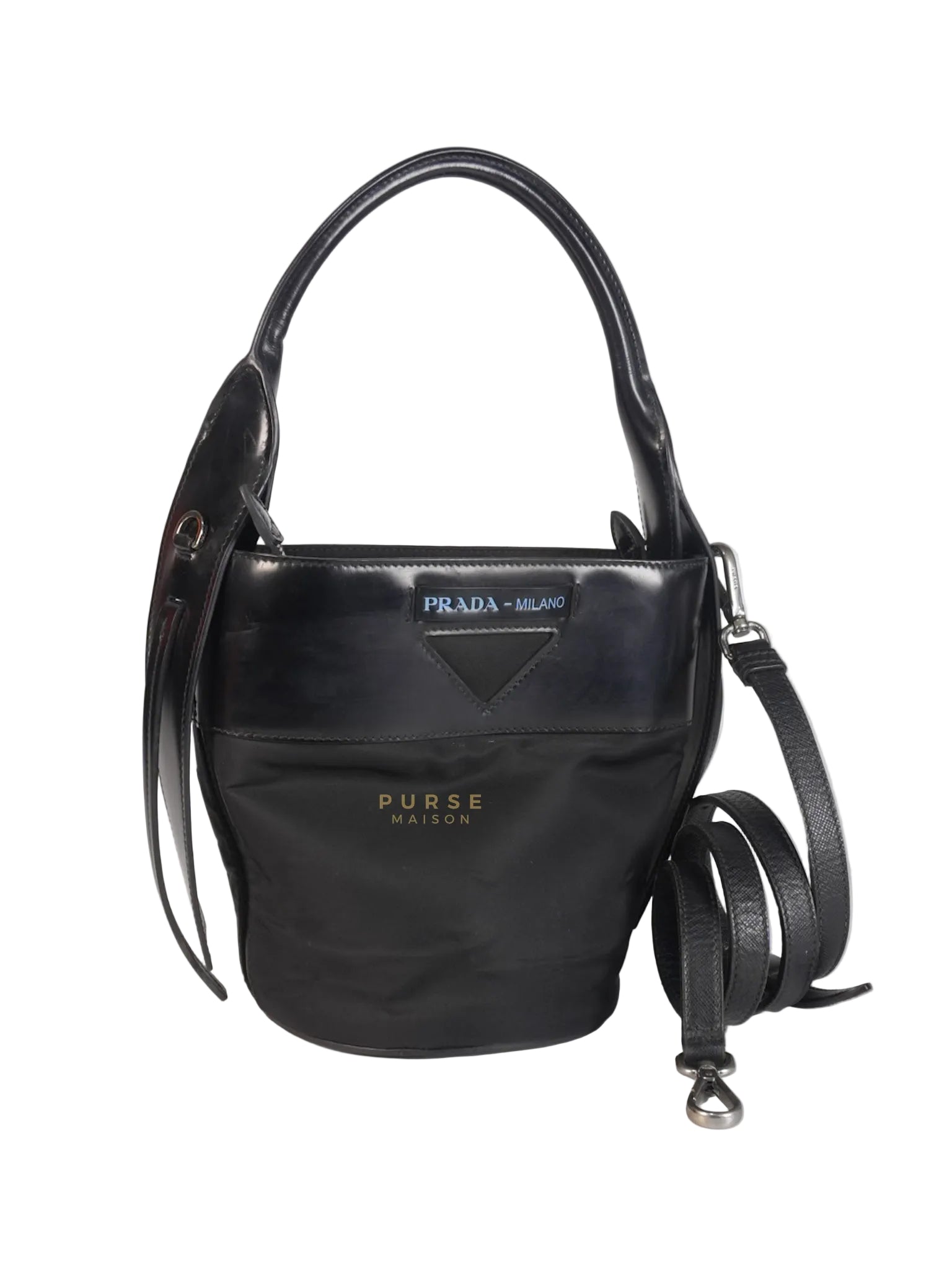 Ouverture Bucket Bag Small in Black Tessuto and Leather | Purse Maison Luxury Bags Shop